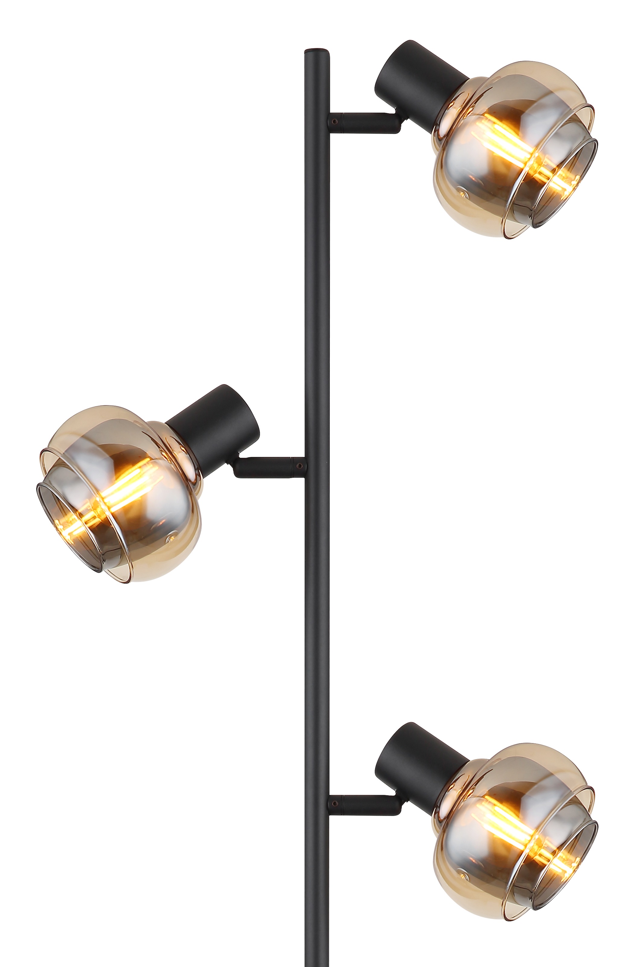 GLOBO LIGHTING Stehlampe »TOKKI« E14 1 Stk. Stehleuchte Schwarz, Glas Amber/Rauch, Fußtrittschalter, E14