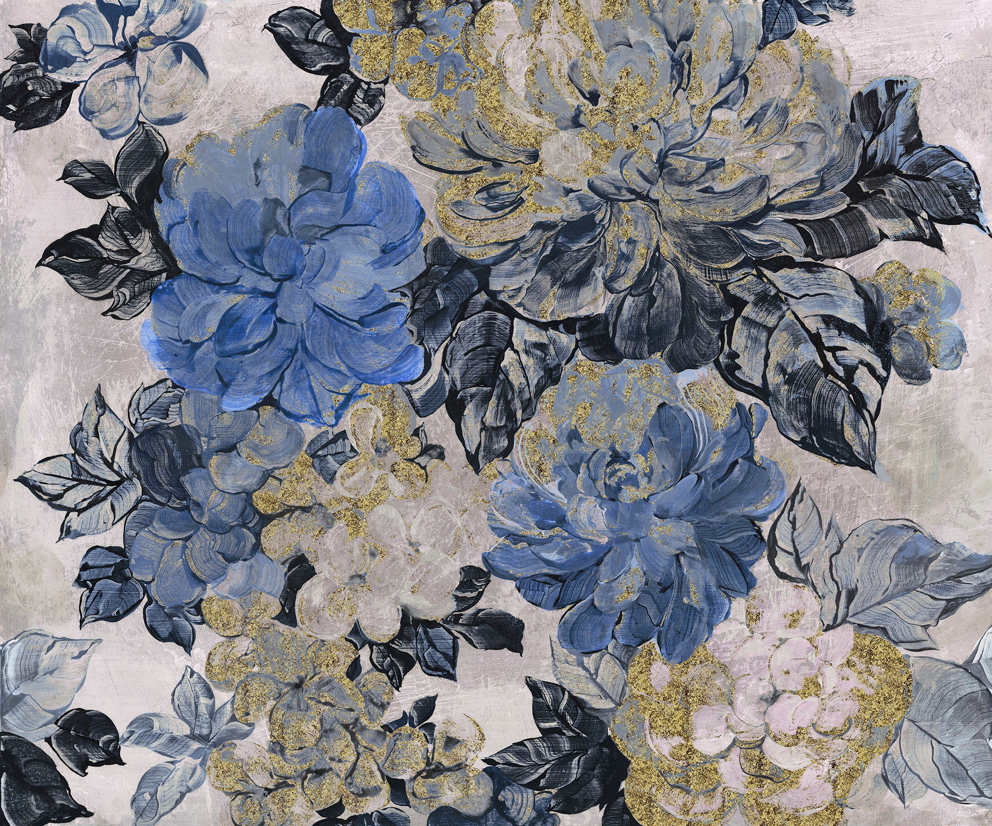 Komar Fototapete »Digitaldruck Vlies - Vintage blue Garden - Größe 300 x 250 cm«, bedruckt, Wohnzimmer, Schlafzimmer
