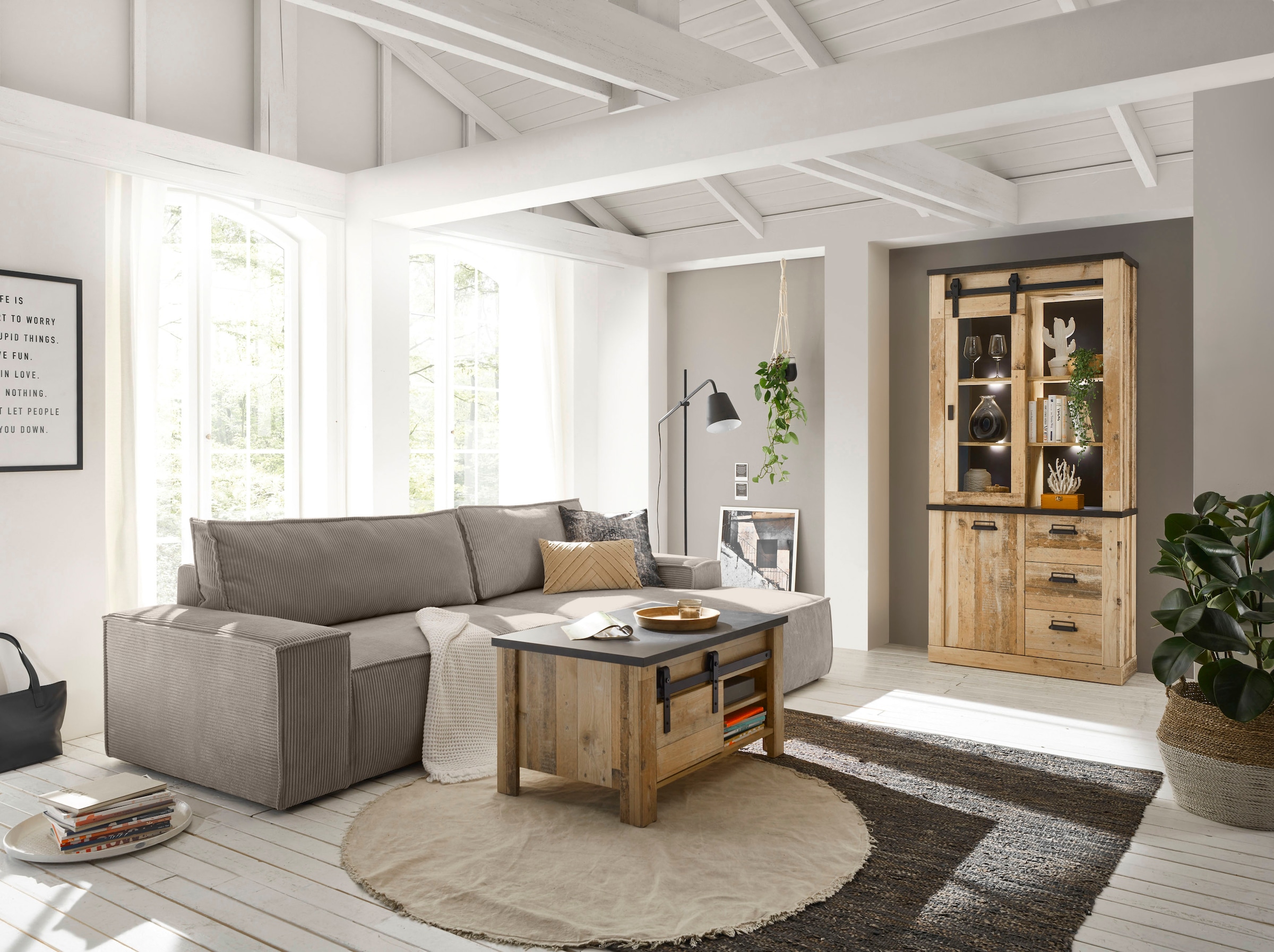 Home affaire Ecksofa »SHERWOOD Schlafsofa 267 cm, L-Form,« Schlaffunktion mit Bettkasten (210x136 cm), Cord, Vintage, Samtvelours