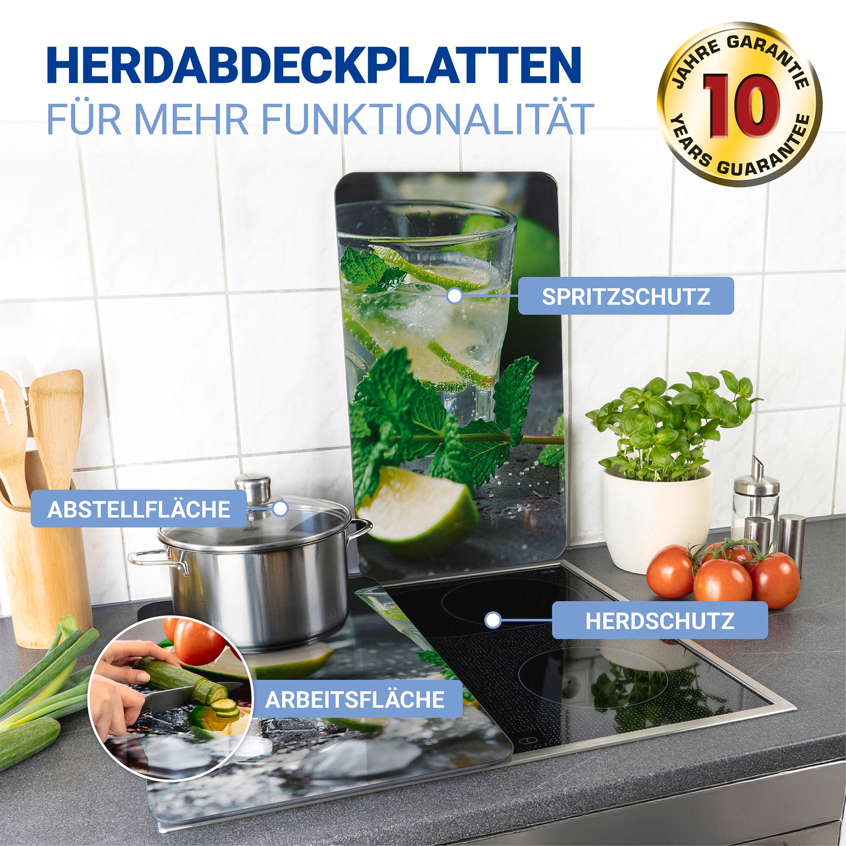 WENKO Herd-Abdeckplatte »Universal Modell Mojito«, (Set, 2 tlg.), Herdabdeckung für alle Herdarten, kratzfest, mit rutschfesten Füßen