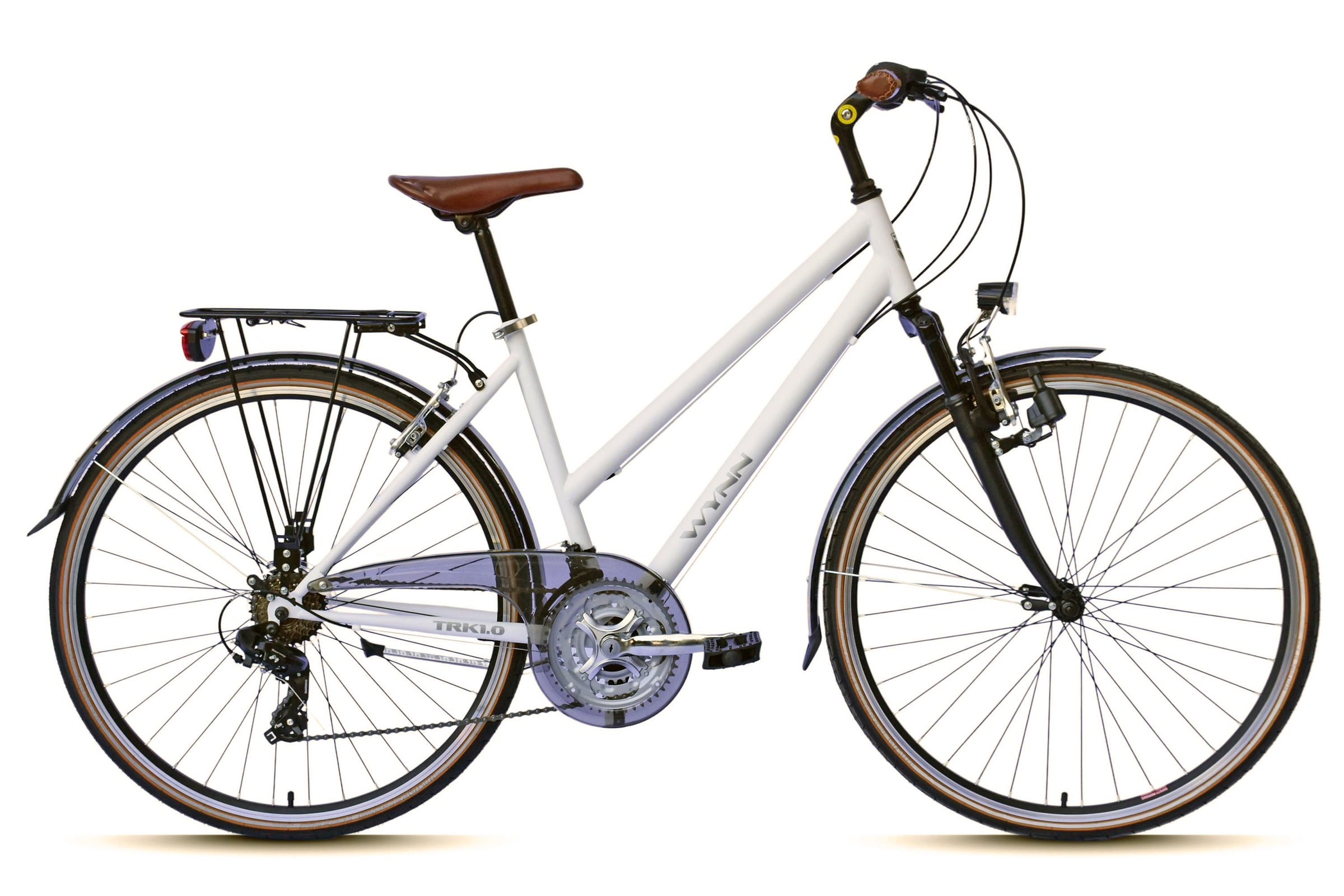 WYNN Trekkingrad "Trekkingrad 28 Zoll Shimano Tourney 21 Gang TRK1.0 Federgabel Weiß" 21 Gang Shimano Tourney Schaltwerk