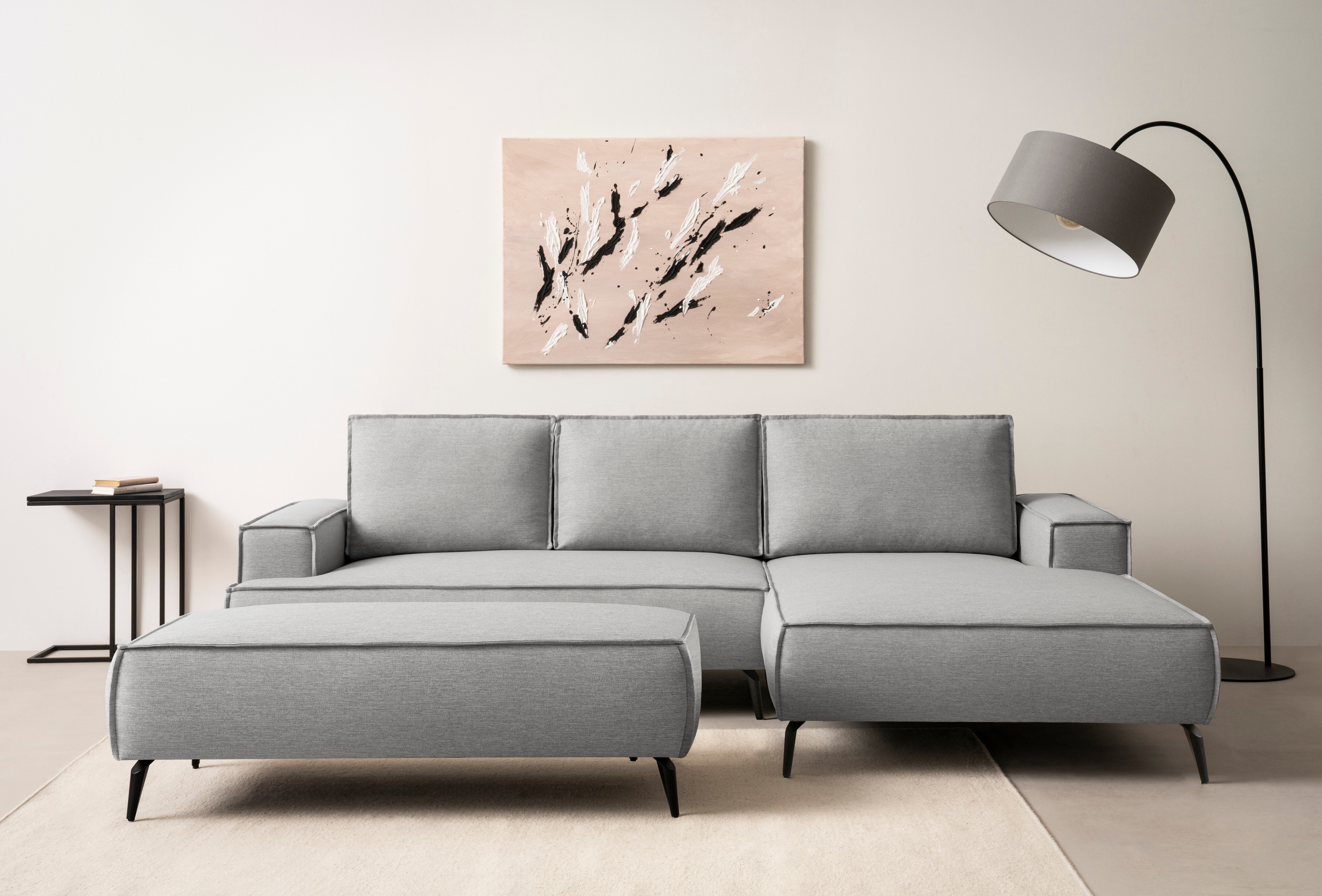 OTTO home Ecksofa "TVINNU Leinenoptik, L-Form, 275 cm, mit Hocker" stellbar zum Schlafsofa (Krokodilverbinder)