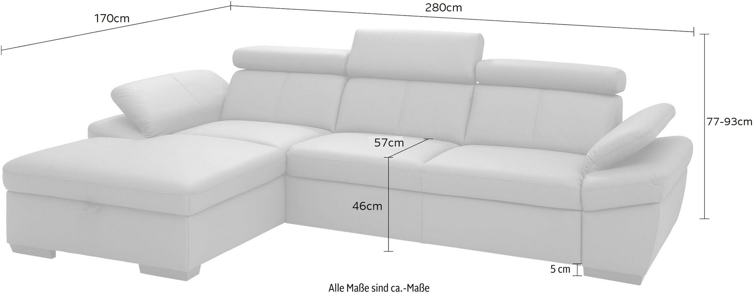 exxpo - sofa fashion Ecksofa »Salerno, inkl. Kopf- und Armteilverstellung, elegant & bequem, L-Form«, wahlweise mit Bettfunktion und Bettkasten, tolle Detailverarbeitung