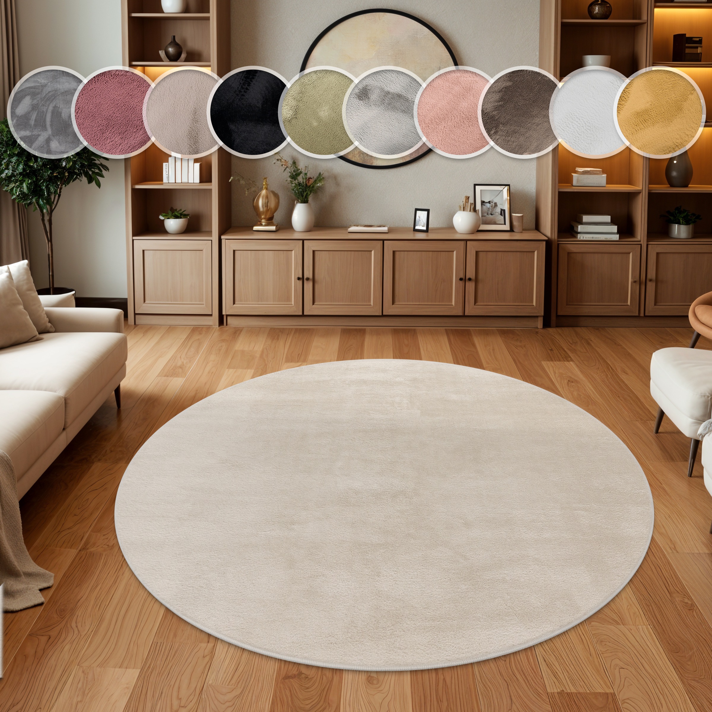 Paco Home Fellteppich "Kunstfell Soft 380" rund 14 mm Höhe Langflor, Kusche günstig online kaufen