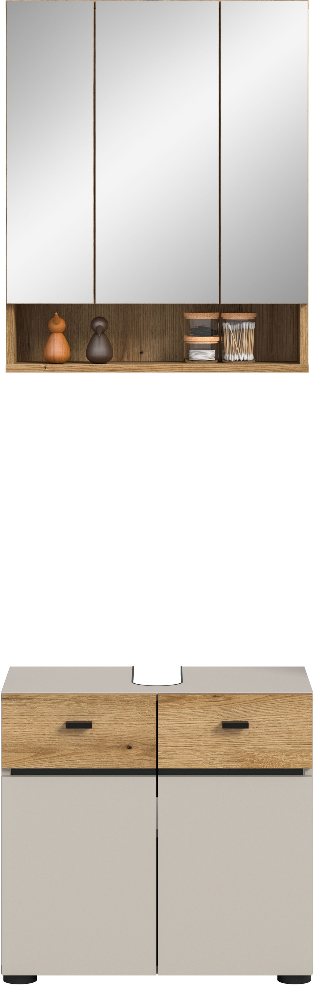 welltime Badmöbel-Set »VANN, 2-teilige moderne Badkombination« 1x Waschbeckenunterschrank, 1x Spiegelschrank, 2 Stk. tlg.