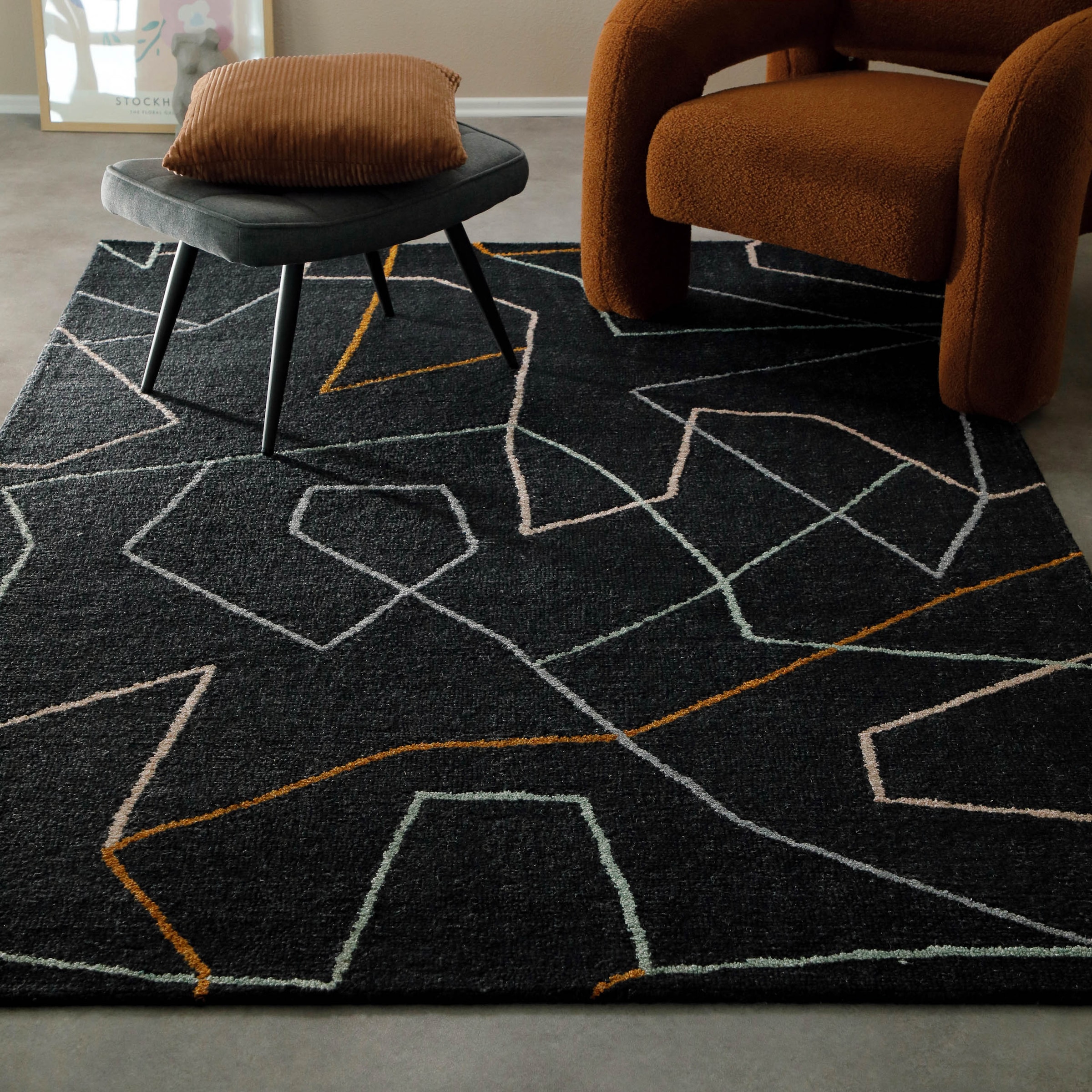 Wecon home Teppich »Nox« rechteckig 6 mm Höhe Wollteppich, abstrakt, hochwertig, handgetuftet, robust, modern