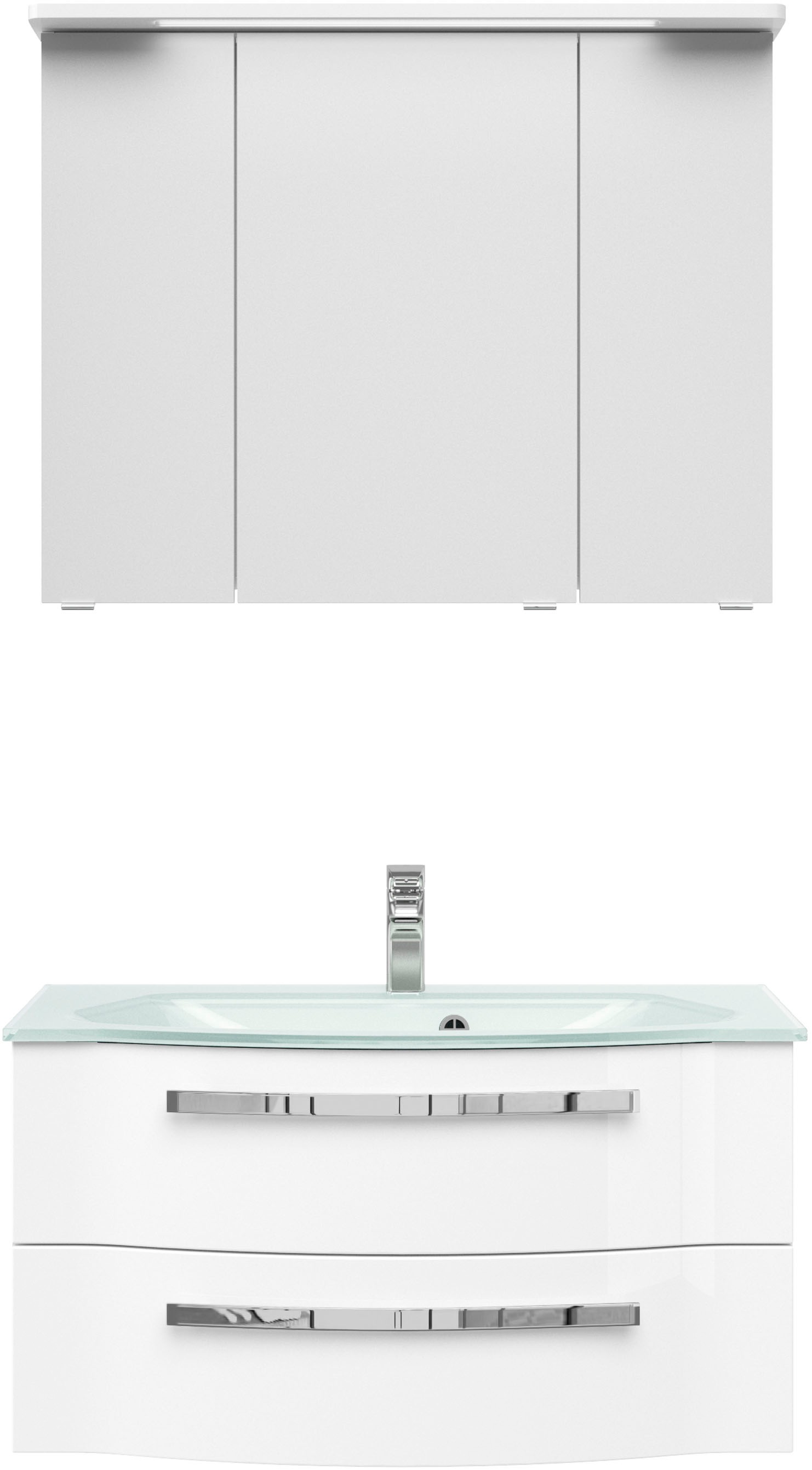 Saphir Badmöbel-Set "Serie 4005, vormontiert, Glaswaschbecken, Spiegelschra günstig online kaufen