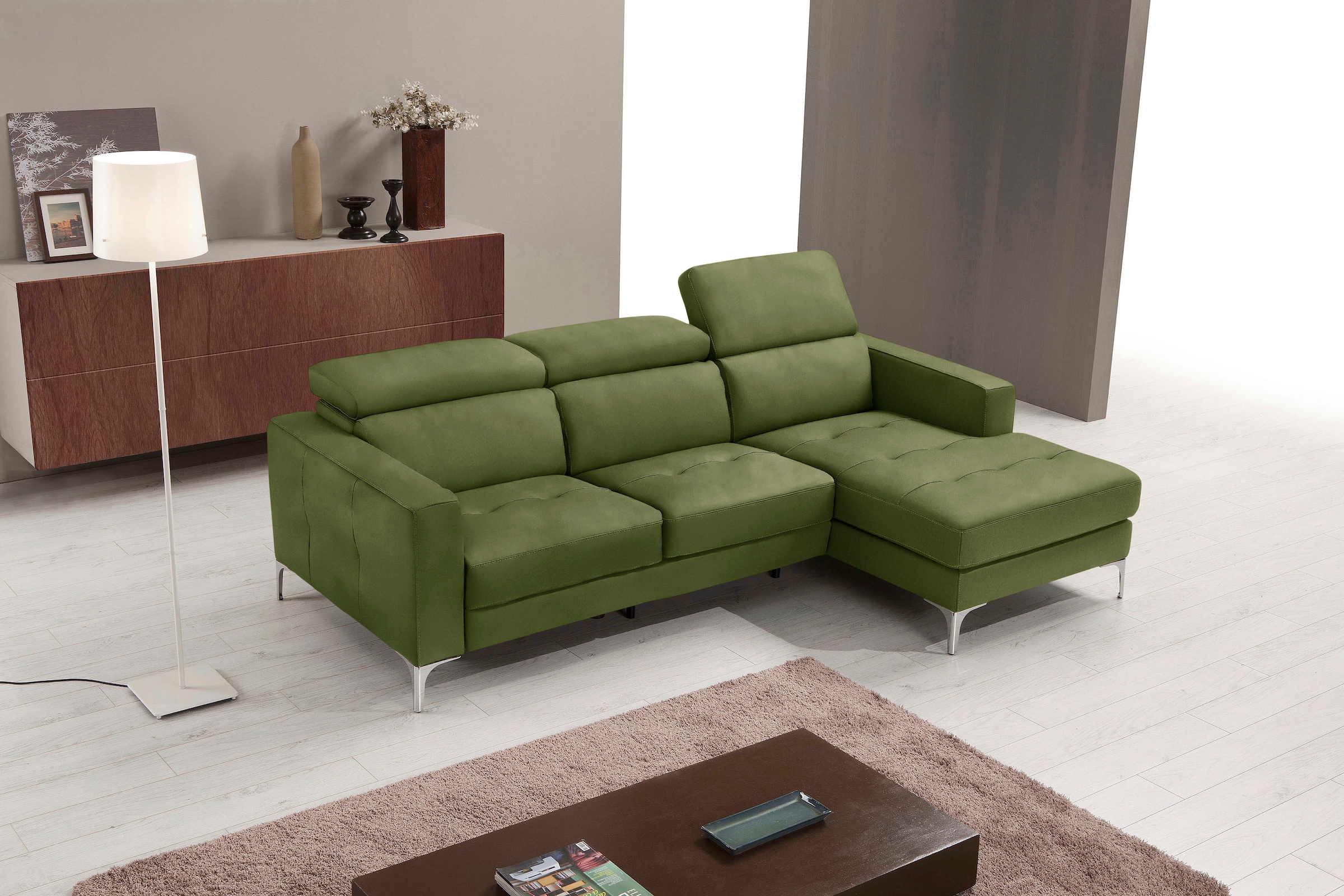 Egoitaliano Ecksofa "Matt, erstklassiger Sitzkomfort, aufwendige Detailverarbeitung, L-Form" mit verstellbaren Kopfteilen zum Relaxen