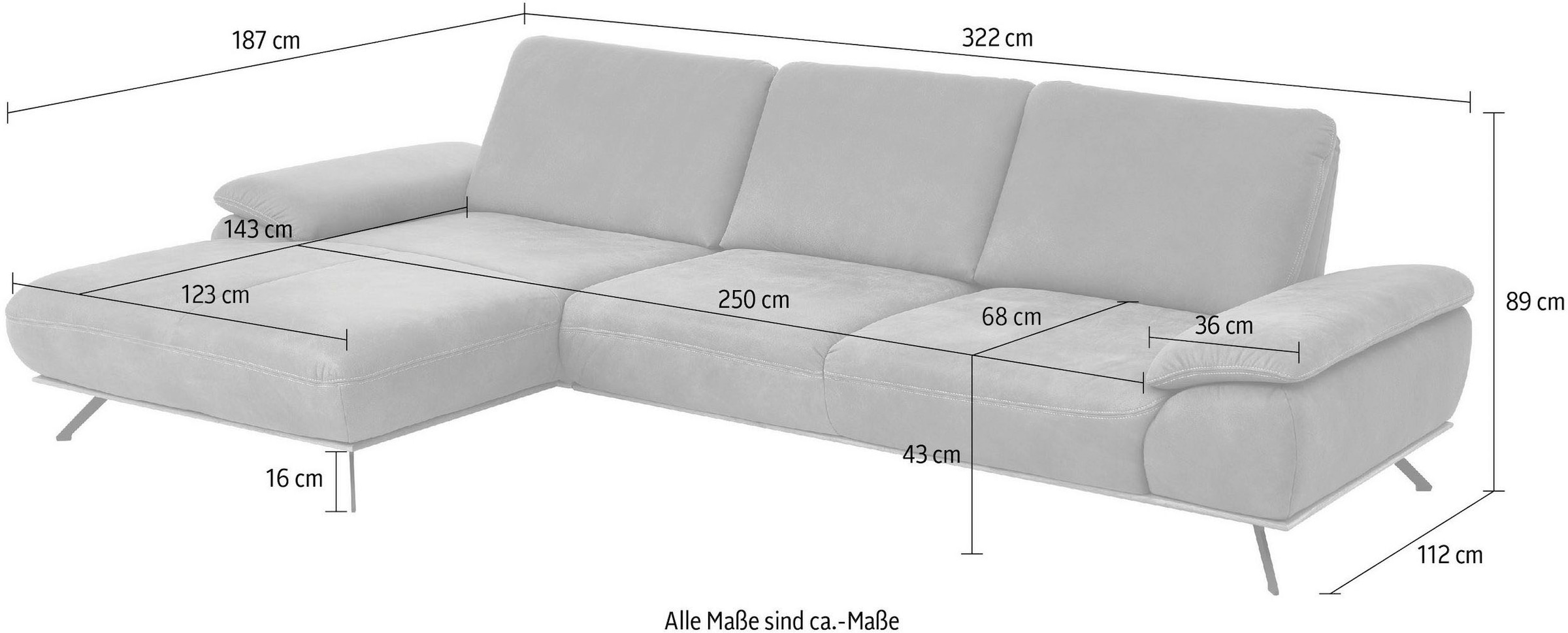 Die PlanBar Ecksofa »PN-EM18063 L-Form«, wahlweise mit echt bezogenem Rücken und Sitztiefenverstellung