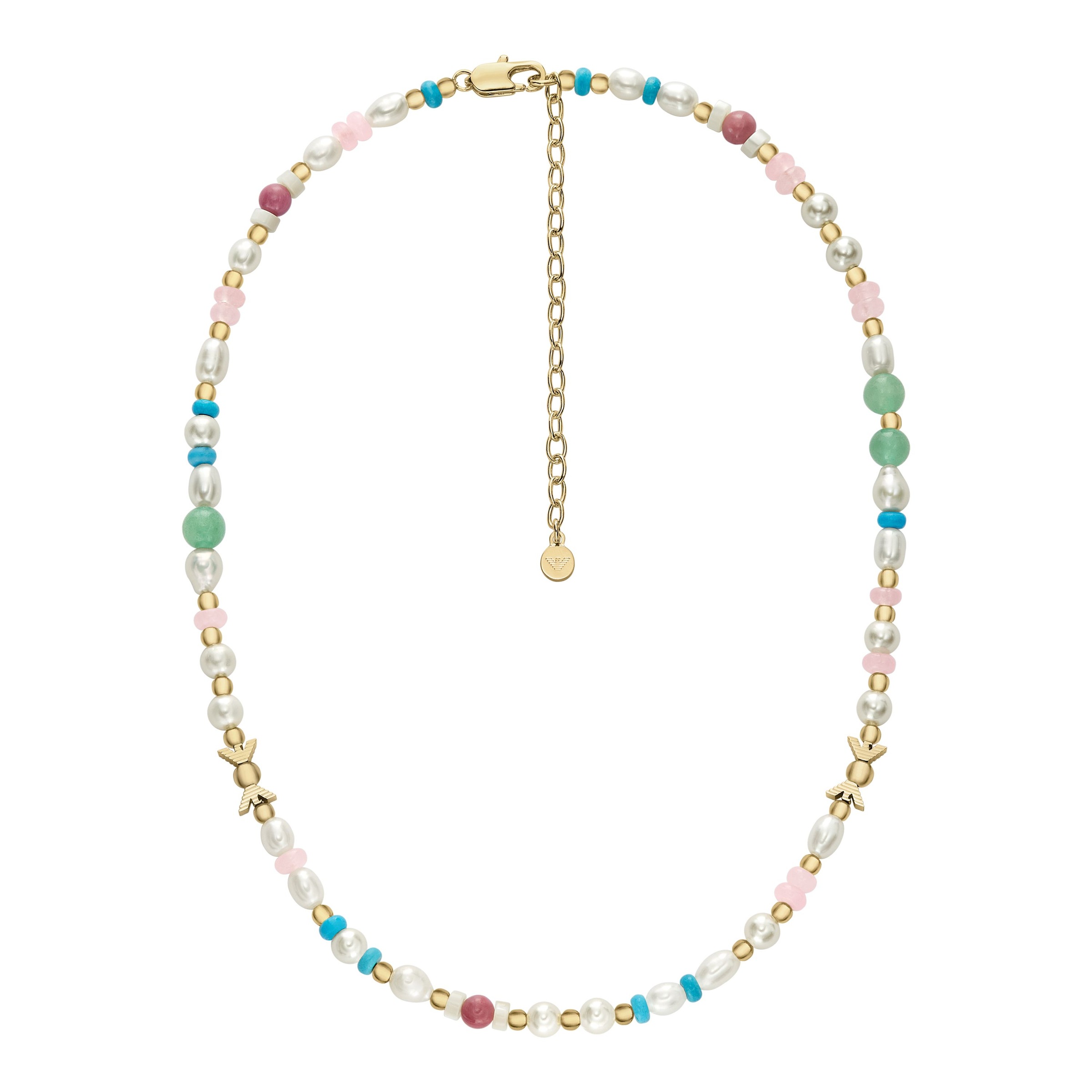 Emporio Armani Kette ohne Anhänger »Schmuck Geschenk Metall« mit Rosenquarz, Türkis, Aventurin, Rhodonit - mit Perle