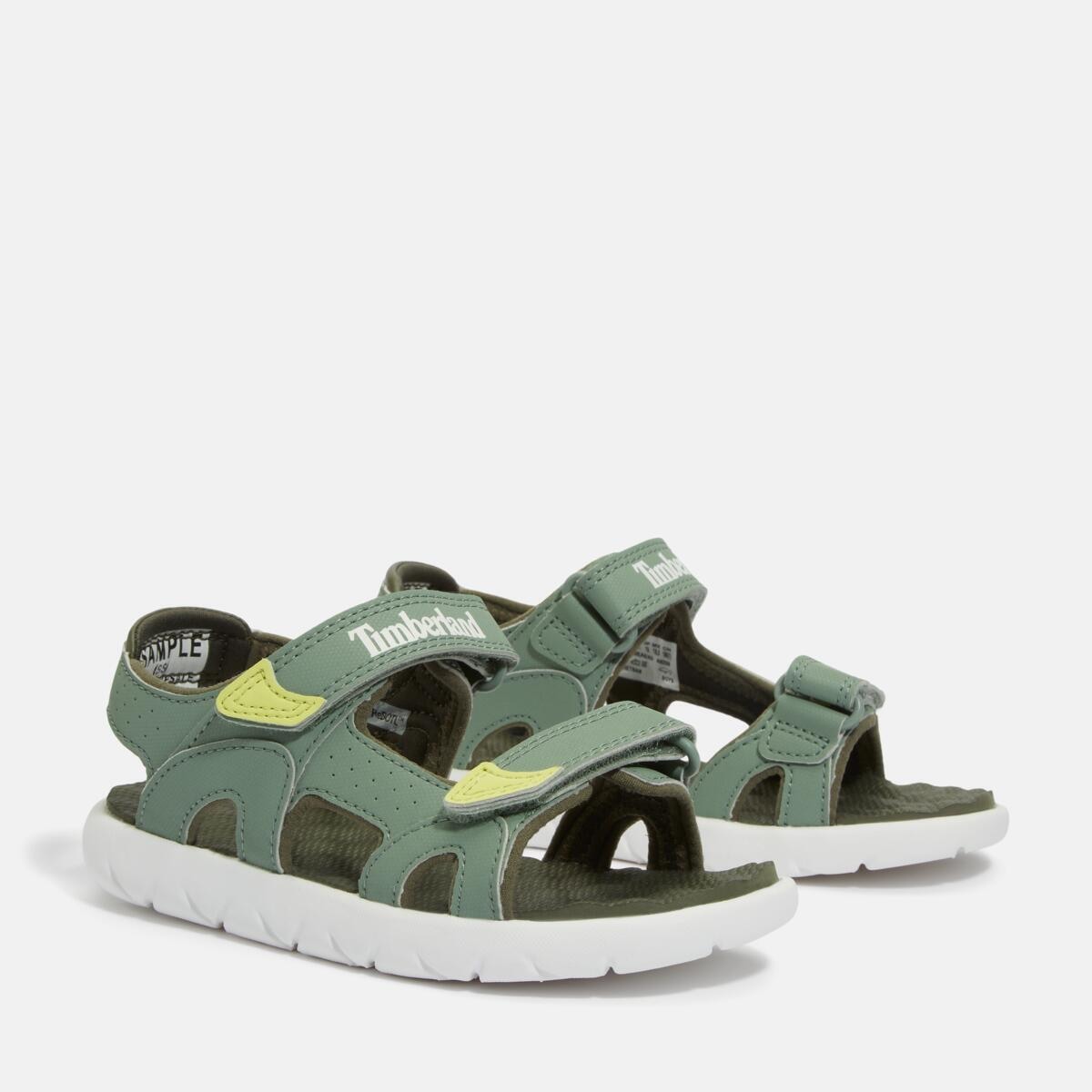 Timberland unisex pour enfant. TB0A43EAEX01 Sandales à talon en cuir vert Perkins Row (33), Plat, Velcro, Casuel, mode enfantine