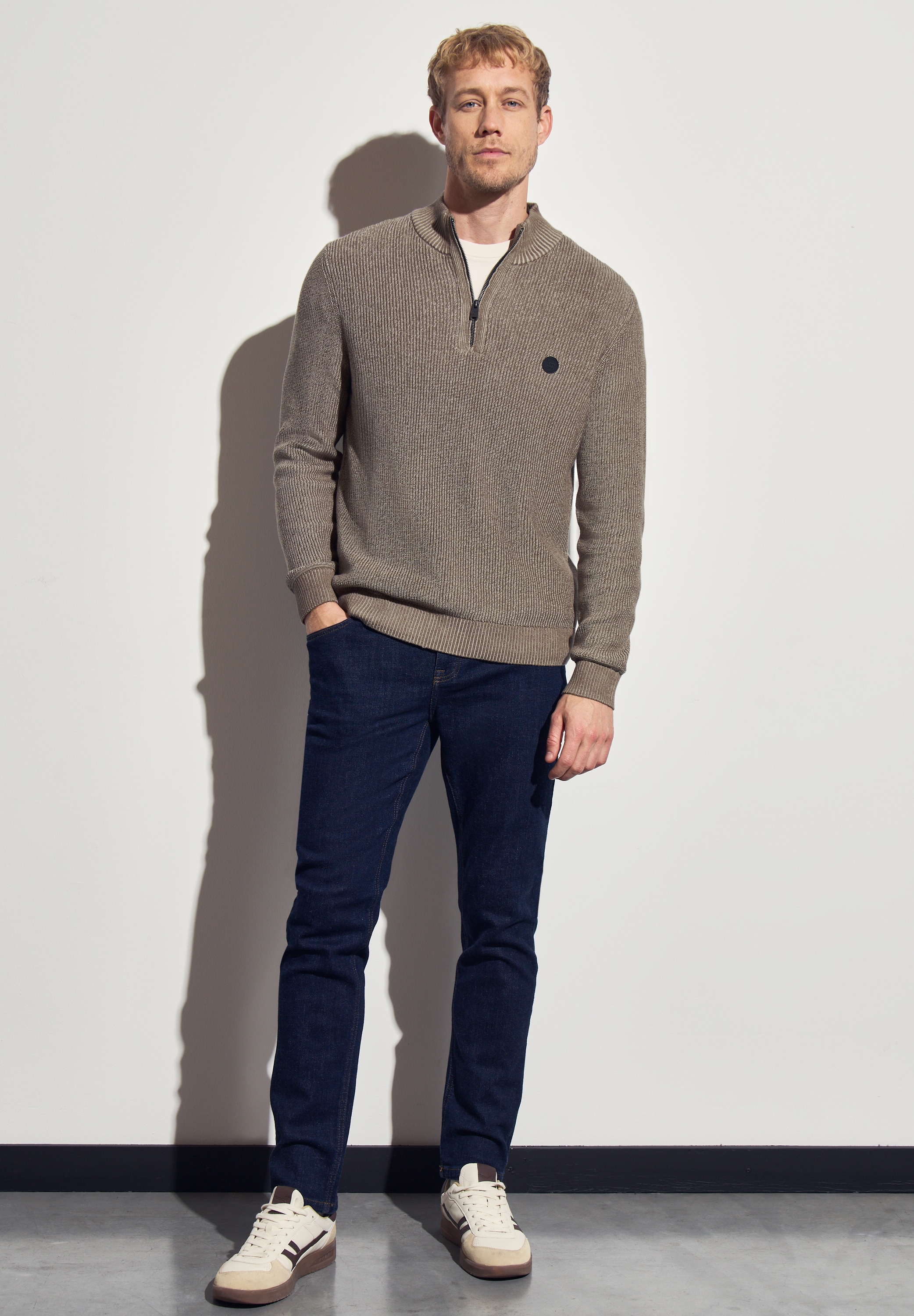 STREET ONE MEN Stehkragenpullover, aus reiner Baumwolle