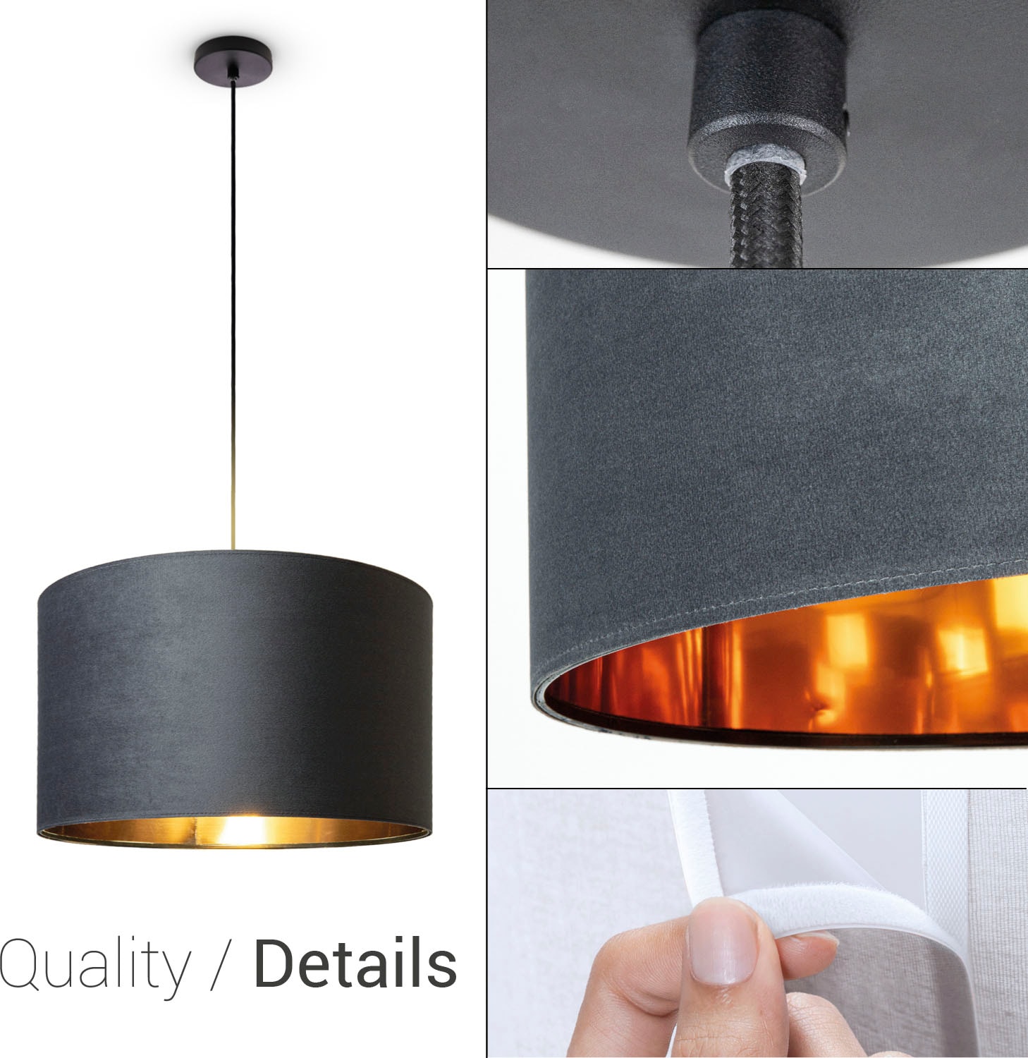 Paco Home Pendelleuchte »Hugo uni Color«, Leuchtmittel E27 | ohne Leuchtmittel, Wohnzimmer Lampenschirm aus Velour Unifarben Deko E27 Kabel 1,5m