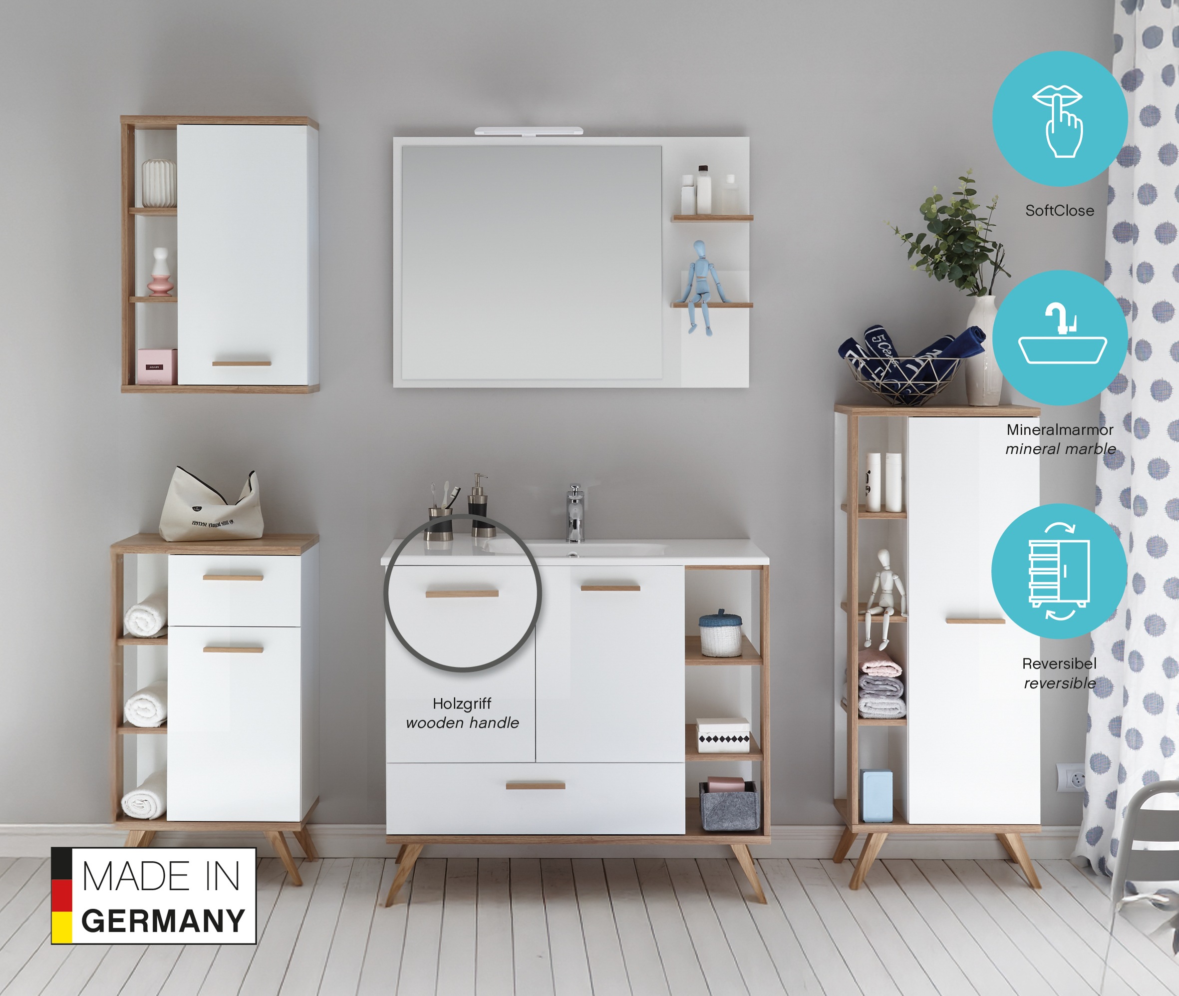 Thumbnail - Saphir Badmöbel-Set "Quickset Mineralmarmor-Waschtisch mit Unterschrank, 101 cm breit" 1 Stk. tlg.