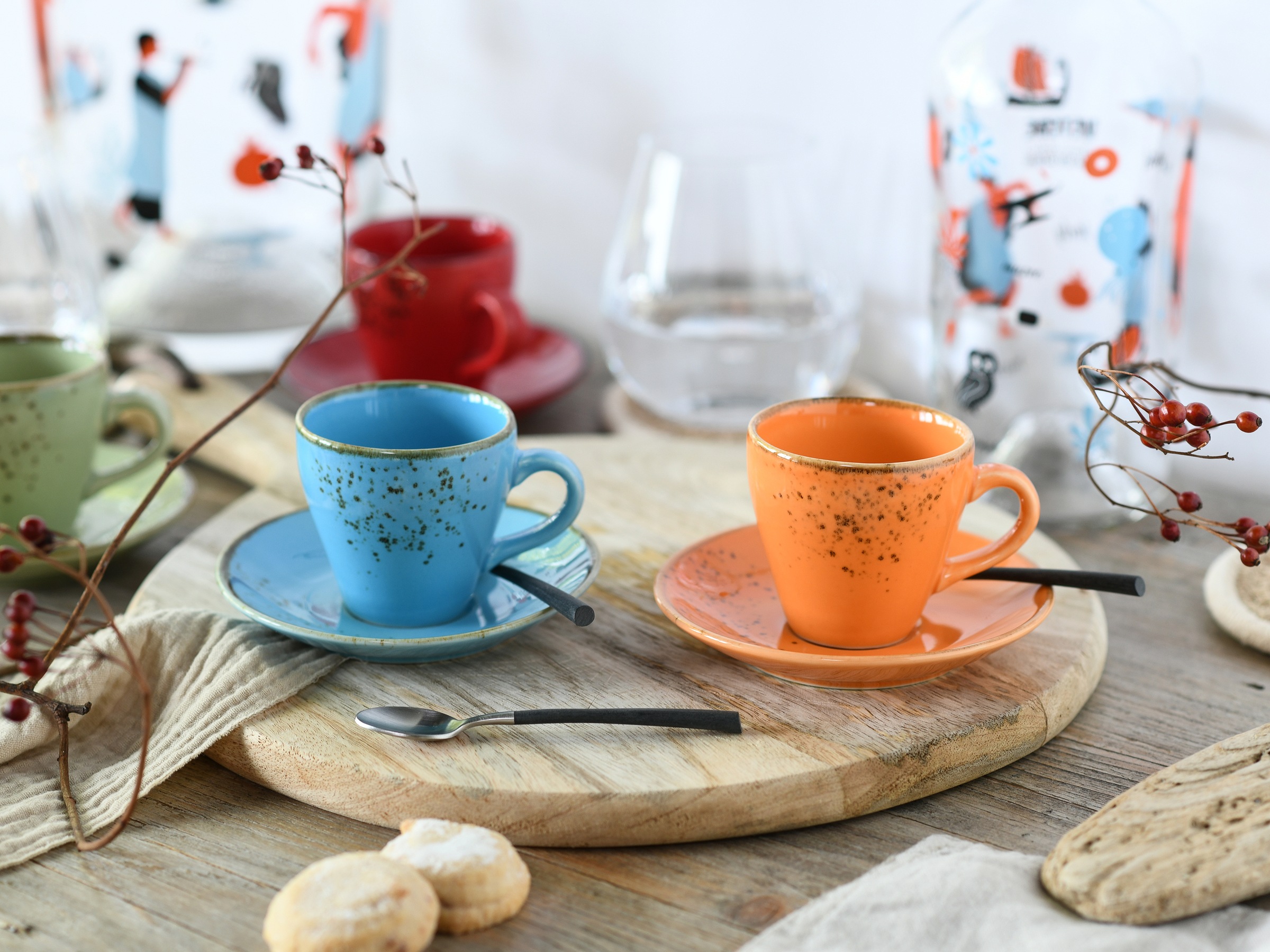 CreaTable Espressotasse »Nature Collection Mediterran, Espresso-Set, 8-tlg.« Handwerklicher Look, Vintage