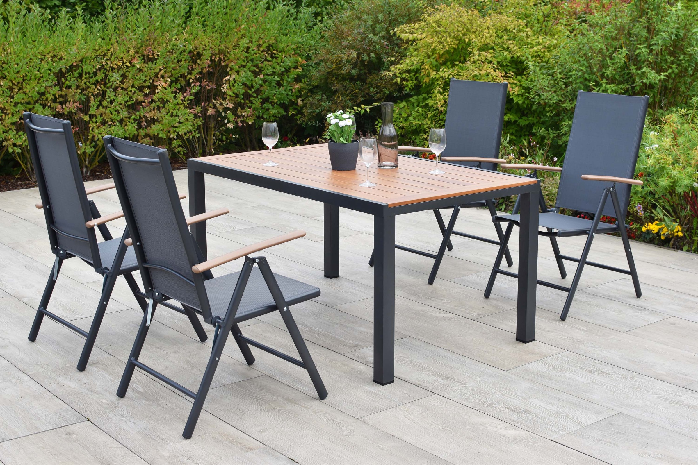 MERXX Garten-Essgruppe »Valenza« Set, 5 tlg. inkl. 4 Klappsessel, 1 Ausziehtisch