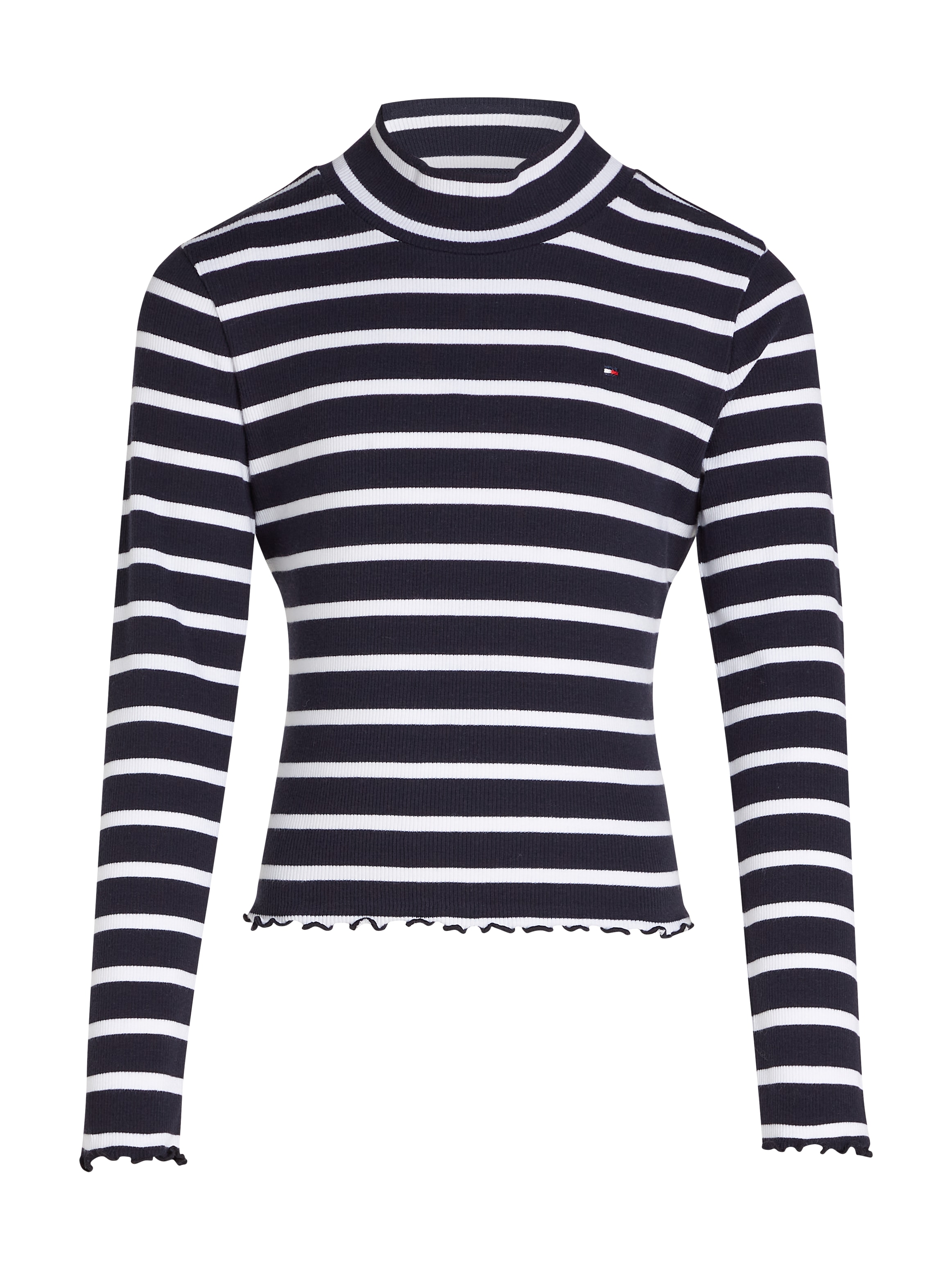 Tommy Hilfiger Langarmshirt »MOCK NECK RIB TOP LS« mit Babylock-Saum, Logostickerei