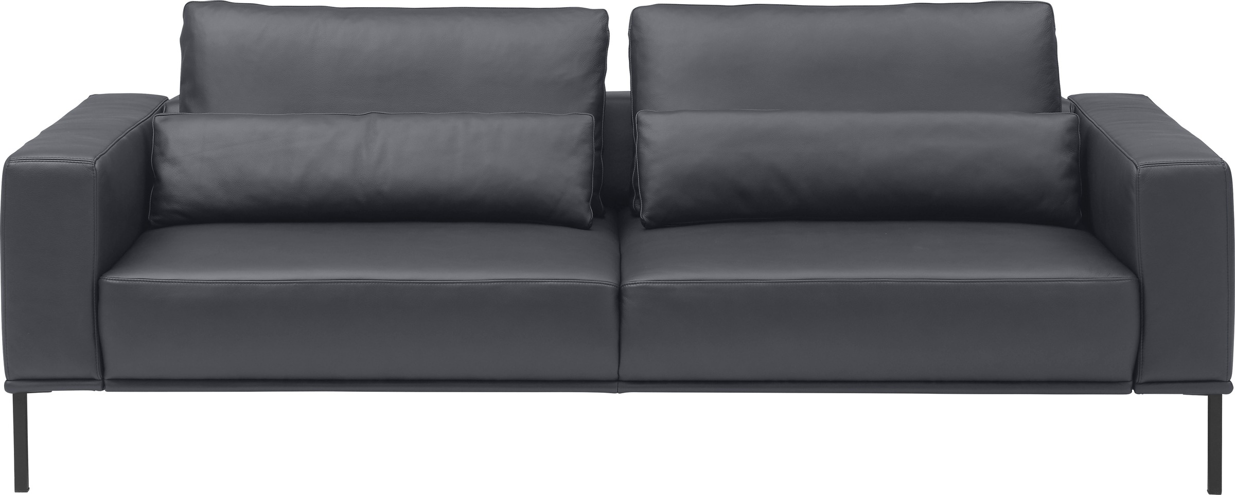 3-Sitzer MUSTERRING, B:242cm H:88cm T:107cmnavy, 100% Leder, Sofas, "JustBPM100", XL-Sofa, wahlweise mit Nierenkissen und mot. Sitzauszug, Fuß schwarz