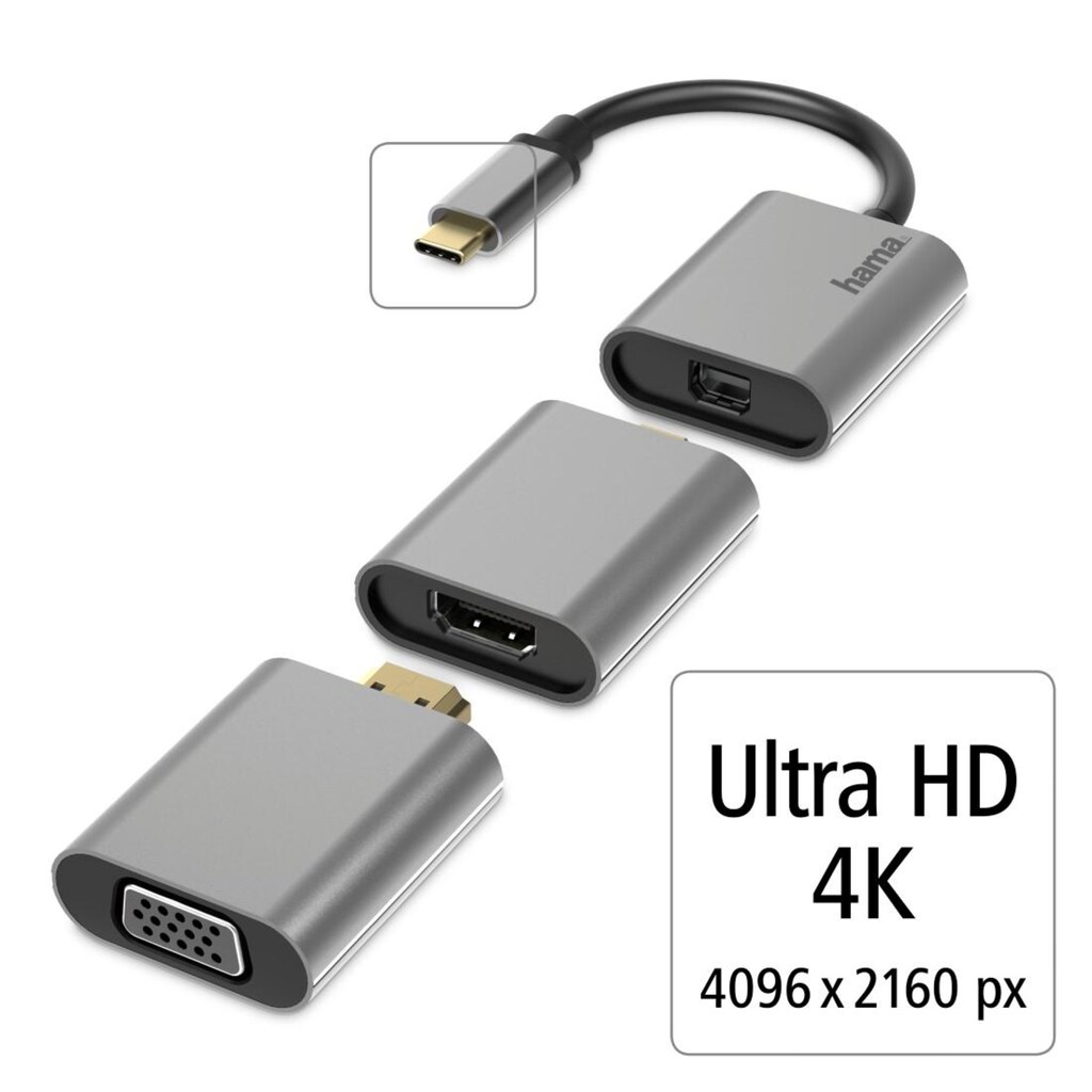 Hama Computer-Adapter »USB-C Multiport Adapter Set 6 in1, USB-C, Mini DisplayPort, HDMI, VGA«, USB-C-Mini DisplayPort zu HDMI-VGA-Mini DisplayPort