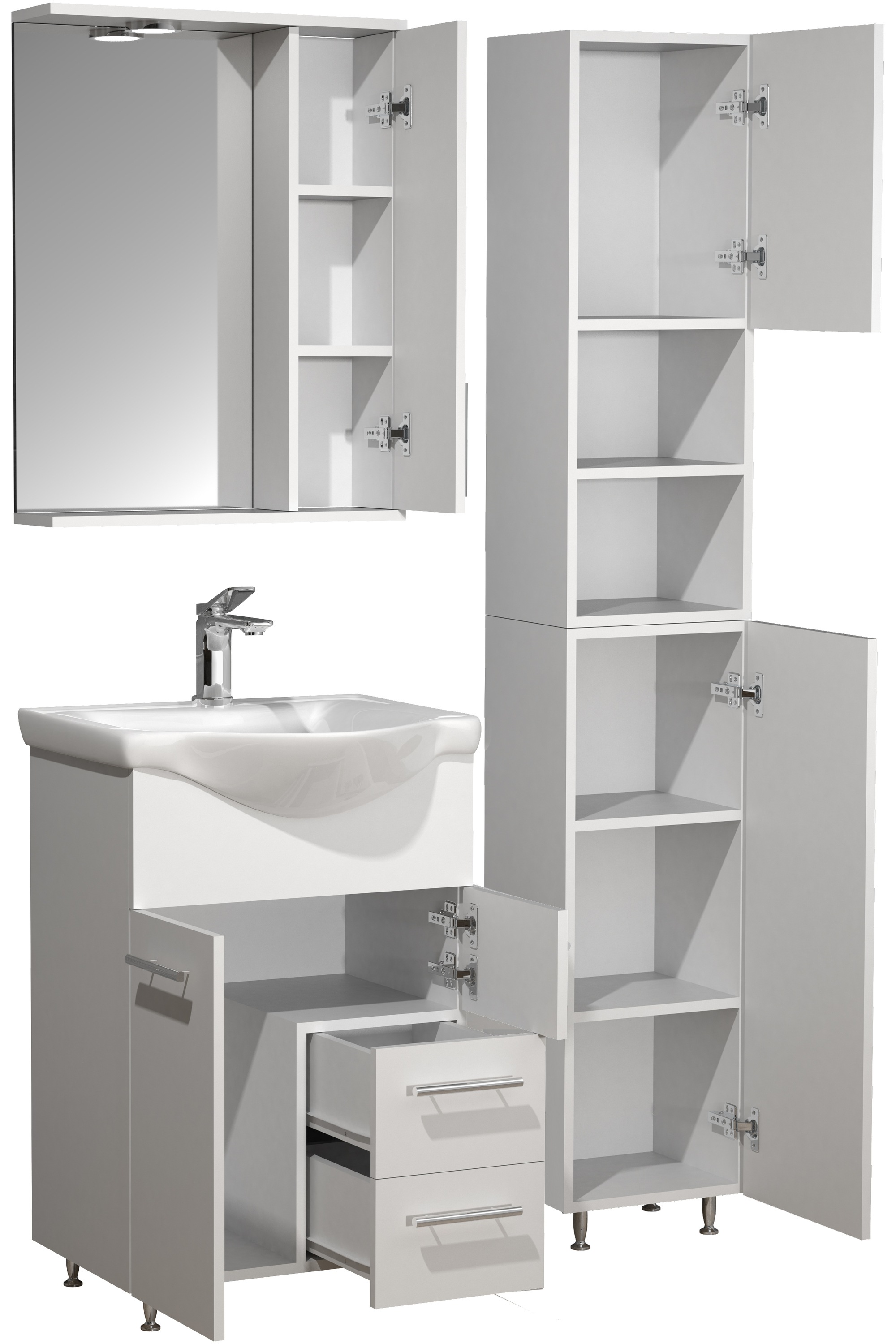 VCM Waschbeckenunterschrank »VCM 4-tlg. Waschplatz Waschtisch Badmöbel Set Waschbecken Schublade Spiegelschrank Lisalo L«, (4 St.)