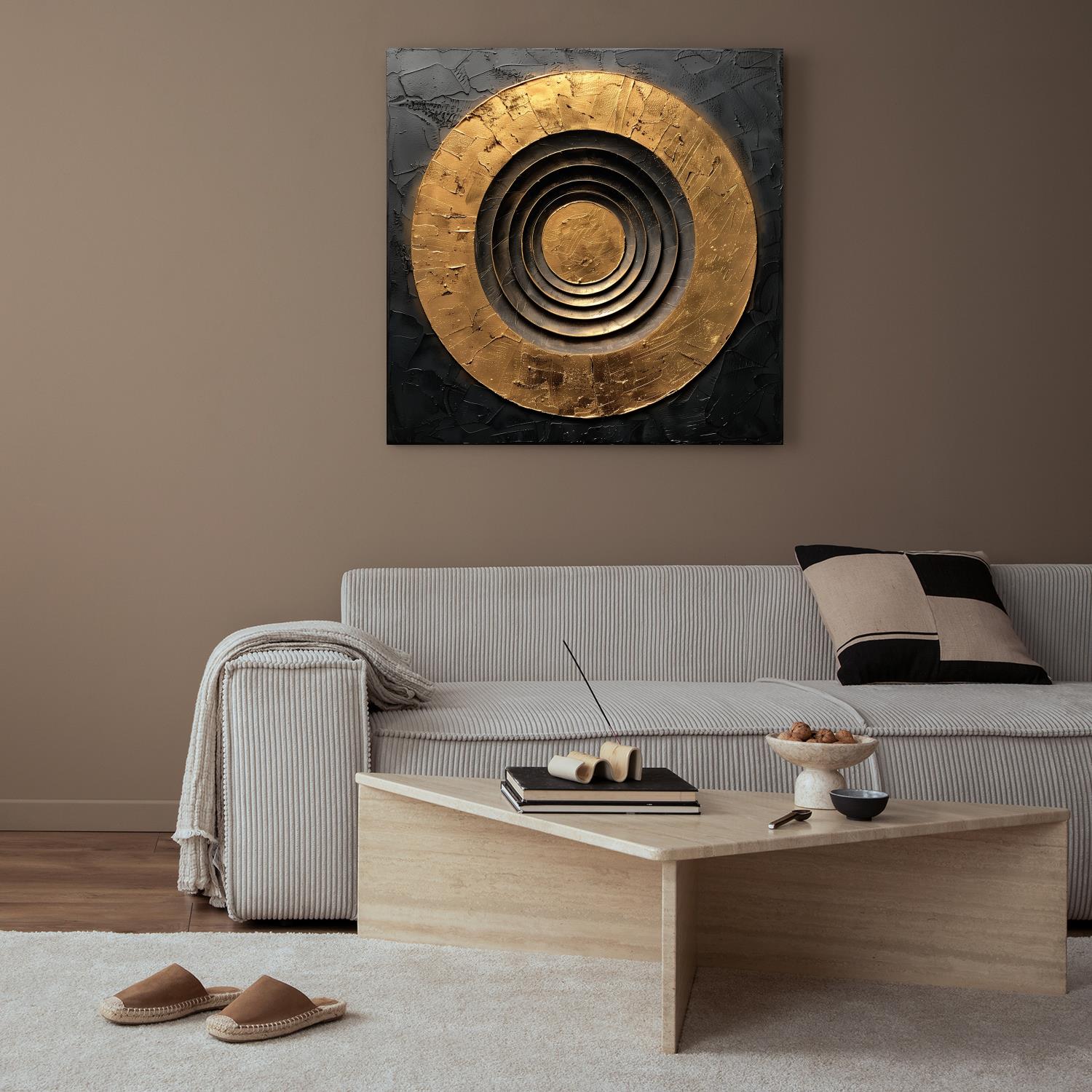 queence Kunstdruck "Goldener Kreis" Abstrakt Abstrakte Formen Gemälde Kunst 1 Stk. tlg. Premium-Leinwandstoff, Handarbeit aus Deutschland