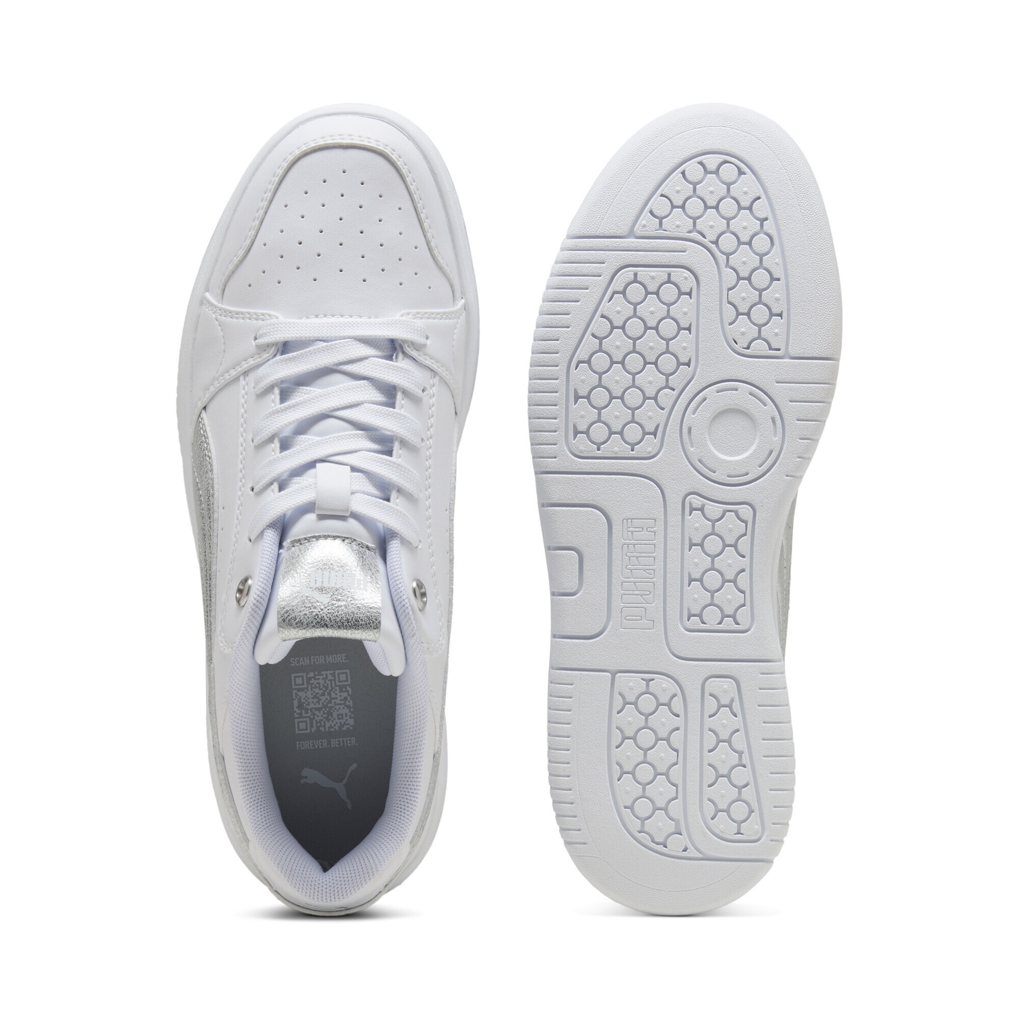 Sneaker PUMA "Rebound Femme Low Metallic Sneakers Damen", Damen, Gr. 37, weiß silber feather gray metallic, Obermaterial: Synthetik, Textil; Futter: Textil; Innensohle: Keine Angabe; Laufsohle: Gummi, Schuhe Sneaker 3