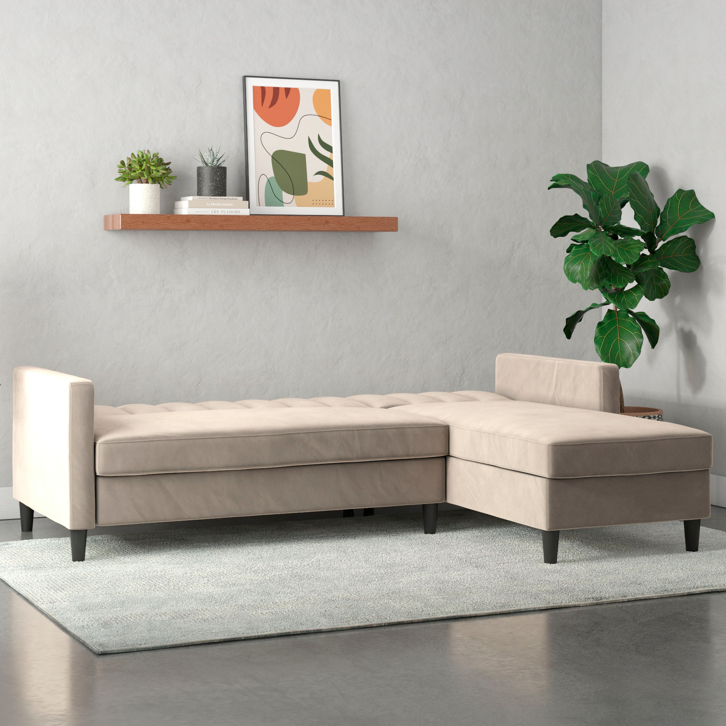 Dorel Home Ecksofa mit Schlafffunktion, Recamiere mit Stauraum beidseitig montierbar, Rückenlehne 2-teilig und 3-fach verstellbar