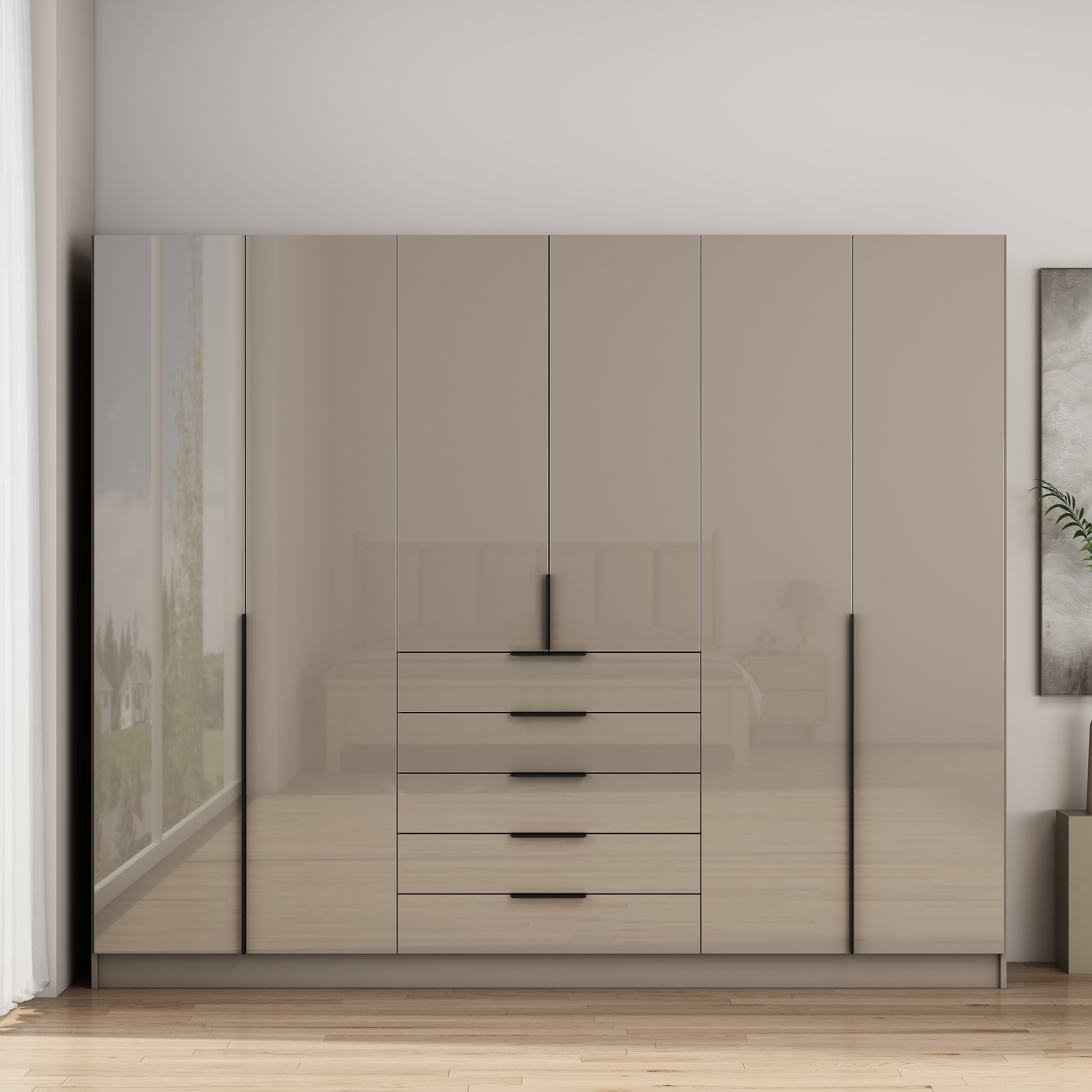 OTTO home Kleiderschrank »Annor Schlafzimmerschrank Breite 242cm hochglanz Schrank Garderobe« Drehtürenschrank mit perfekter Innenausstattung - elegante Türgriffe