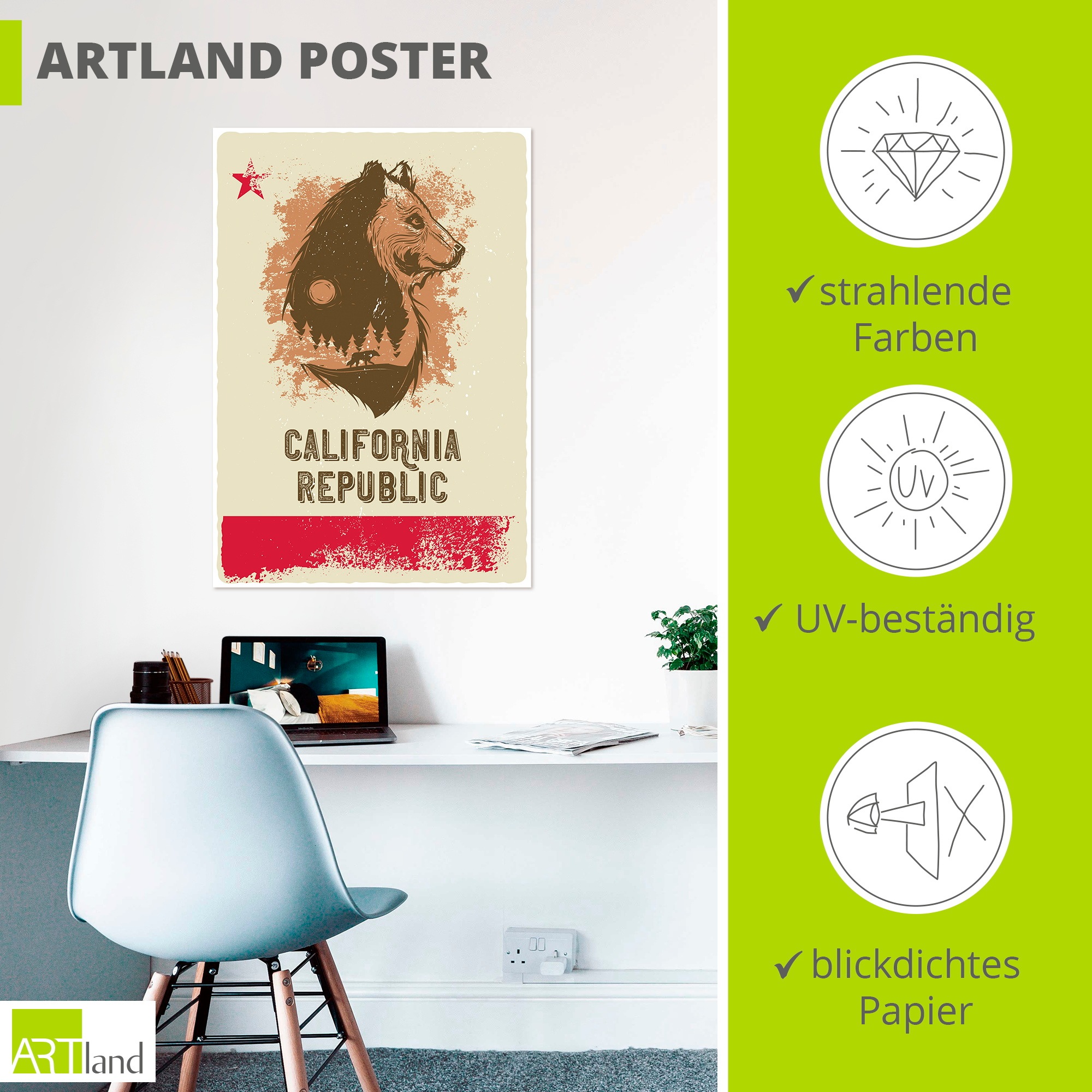 Artland Wandbild »Kalifornische Republik« 1 Stk. tlg. als Alubild, Leinwandbild, Poster, Wandaufkleber in verschied. Größen