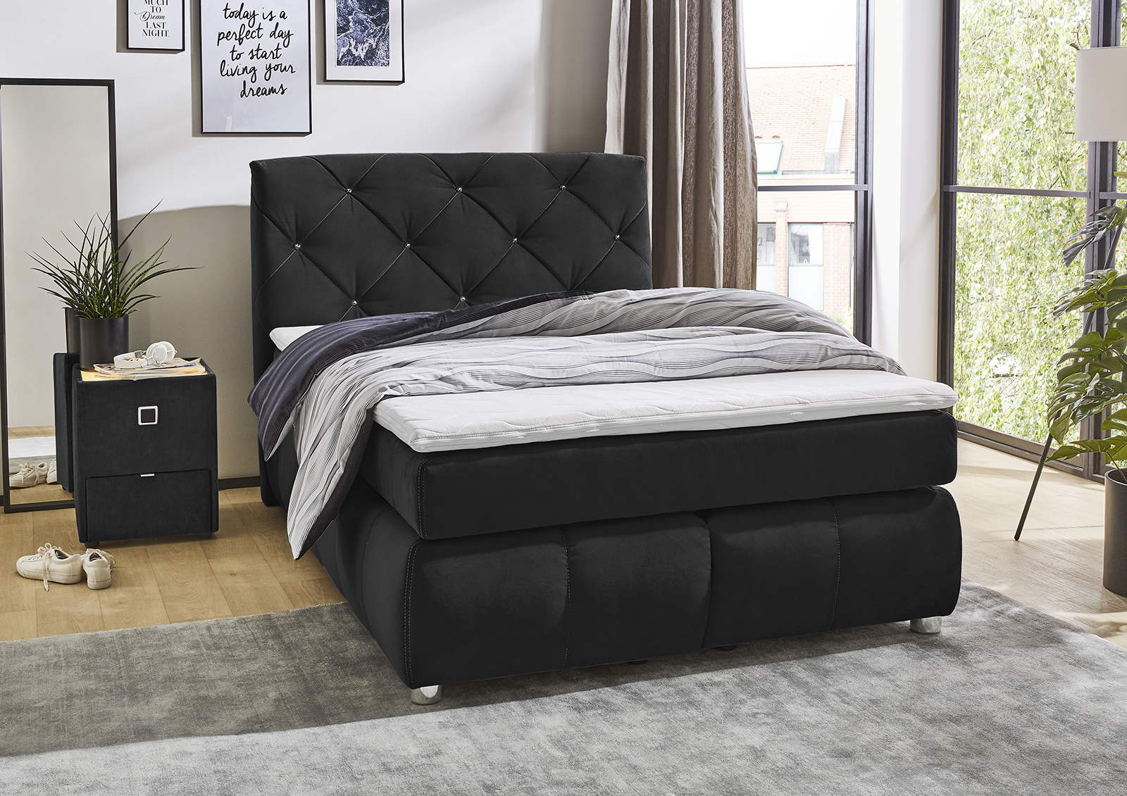 Boxspringbett »Bella«, mit Kaltschaum-Topper und Rauchglas-Steinen