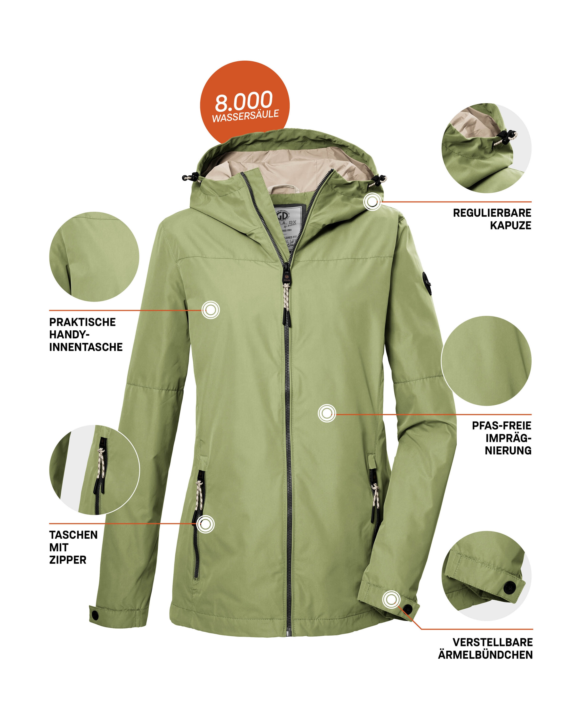 G.I.G.A. DX by killtec Funktionsjacke »GS 71 WMN JCKT«, Damenjacke: wasserdicht, winddicht, PFAS-frei, verstellbar, Kapuze