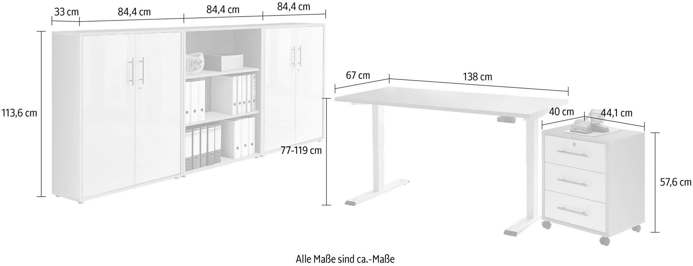 BMG Möbel Büromöbel-Set »Tabor«, (Set, 5 tlg.), mit elektrisch höhenverstellbarem Schreibtisch