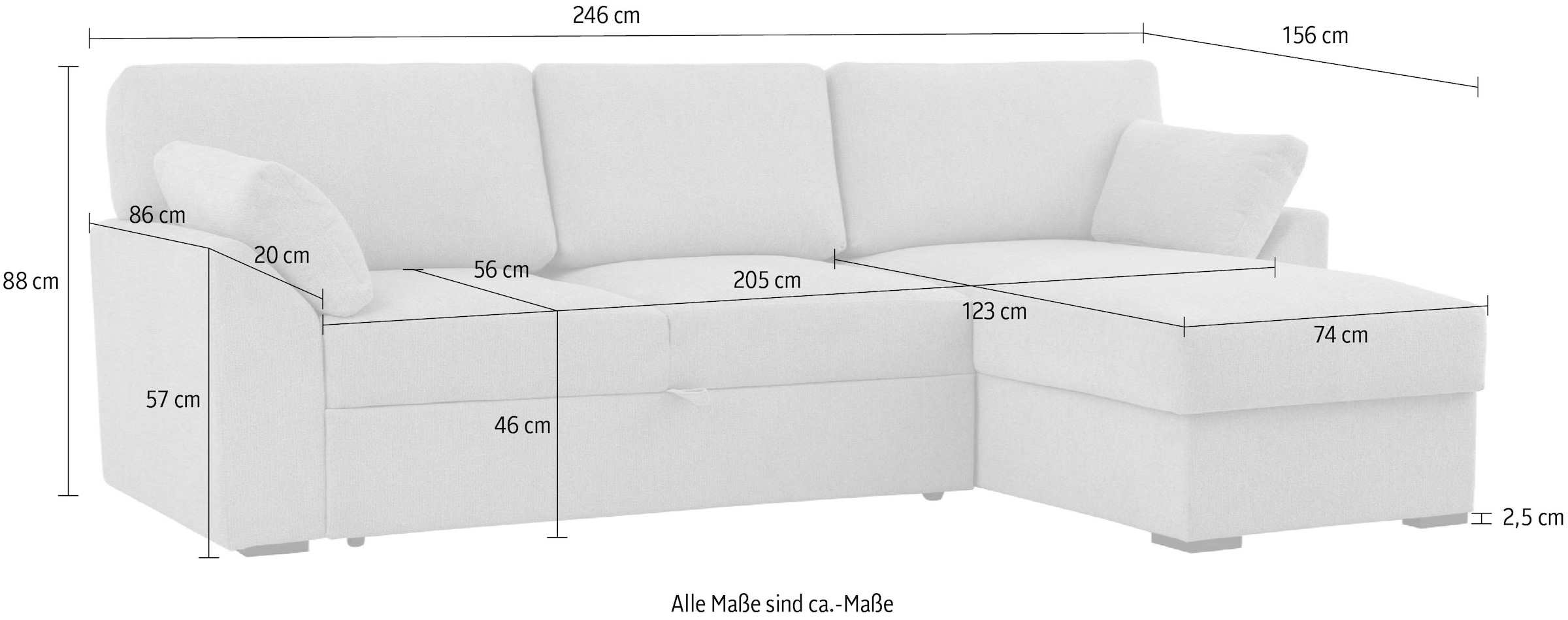 Home affaire Ecksofa »Citry«, Breite 246 cm, Chenille, Bettfunktion, Bettkasten, L-Form