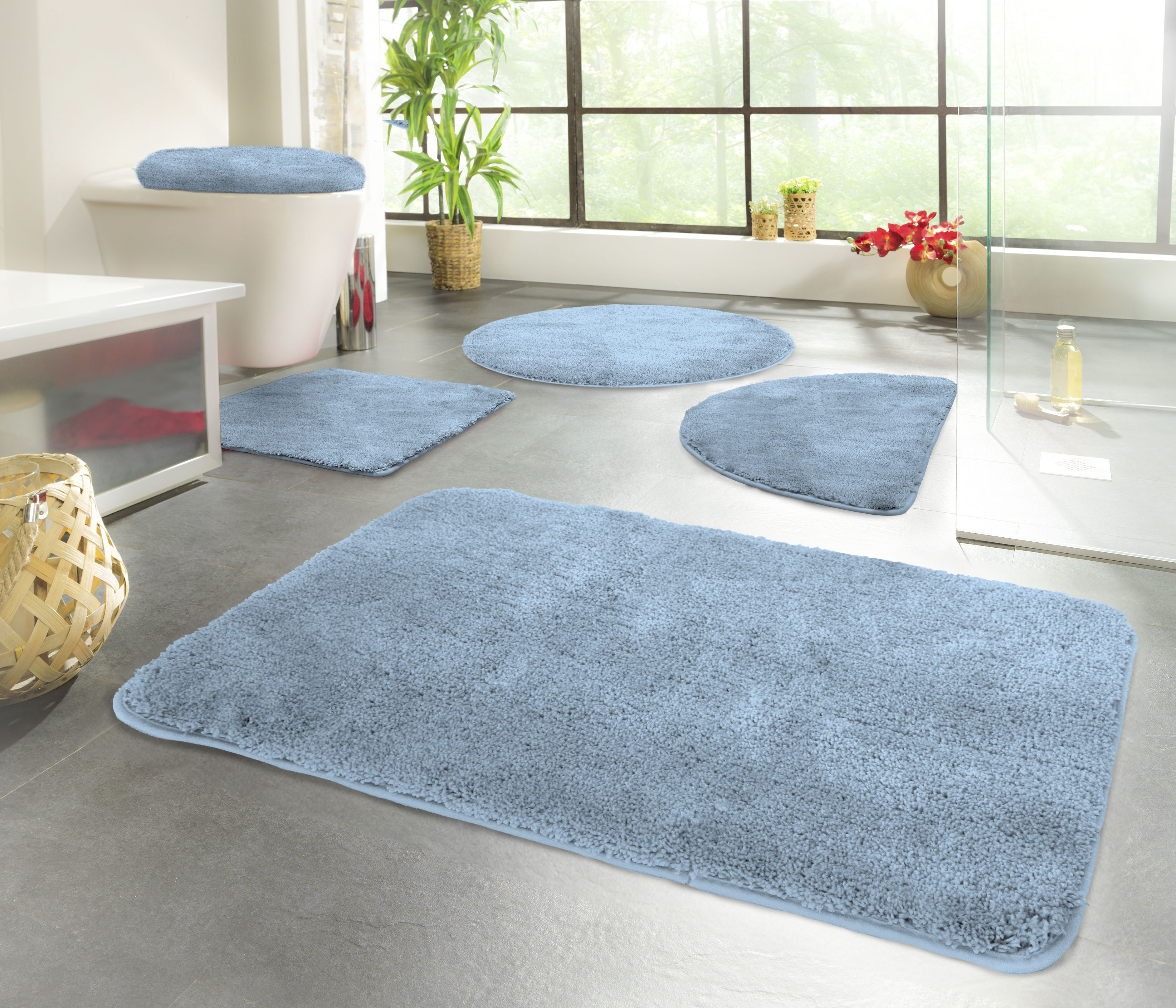 Badematte KINZLER, H:20mm, blau, Polyester, Badematten, "Chaozhou", Badteppich, Uni Farben, weich, als rechteckig, rund & Set erhältlich