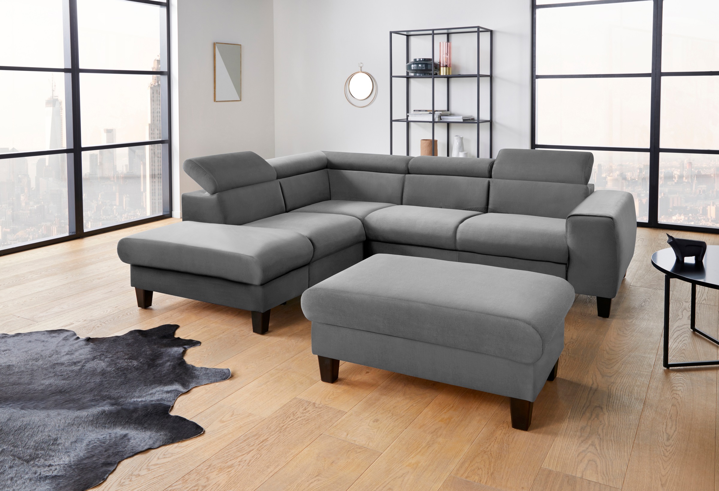 COTTA Ecksofa »Morven L-Form mit Kopfteilverstellung«, wahlweise mit Bettfunktion, Bettkasten & Wireless-Charger