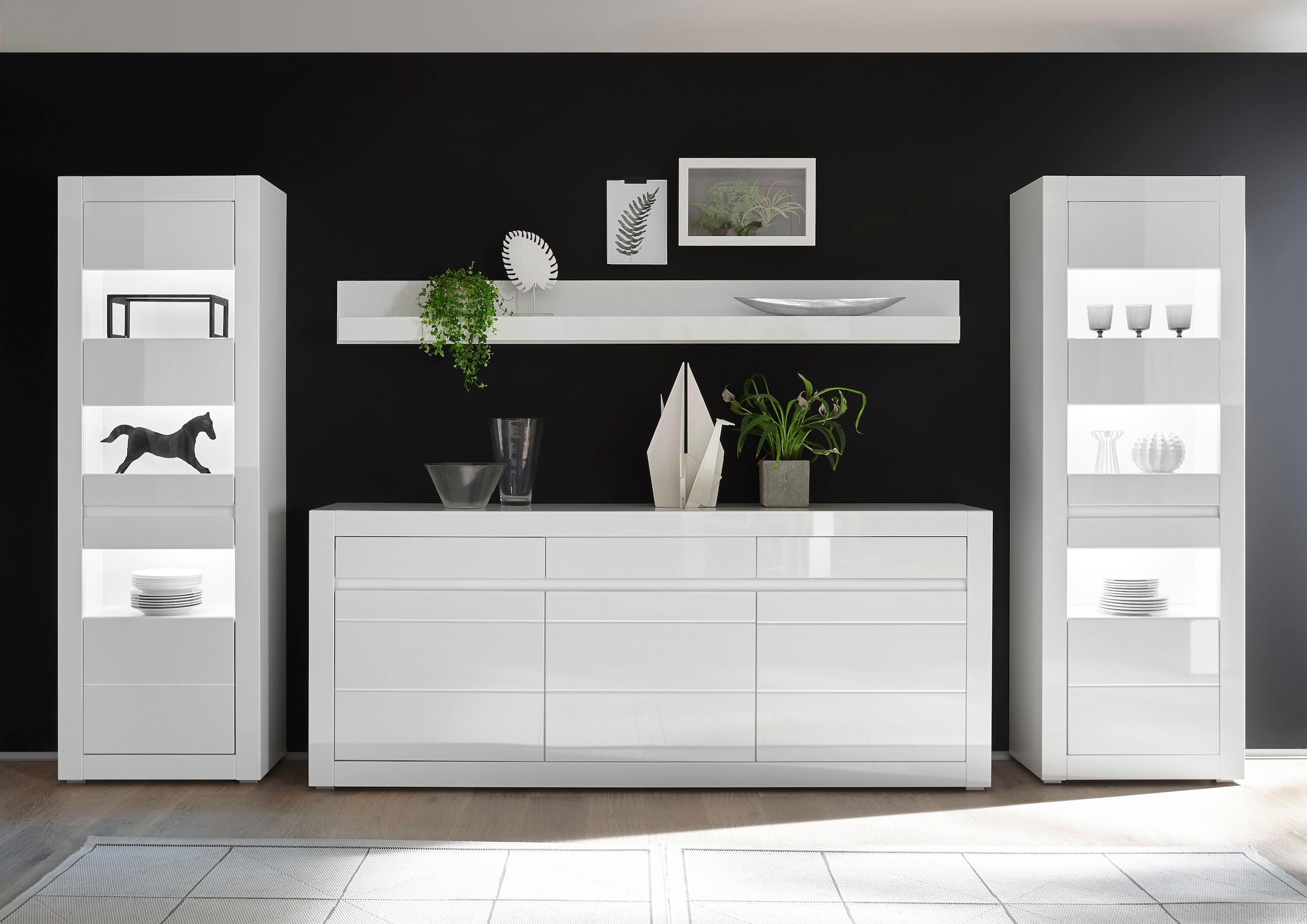 INOSIGN Sideboard »Carat«, Breite 217 cm, wird mit zwei Leisten angeliefert, 1 x grau, 1 x weiss