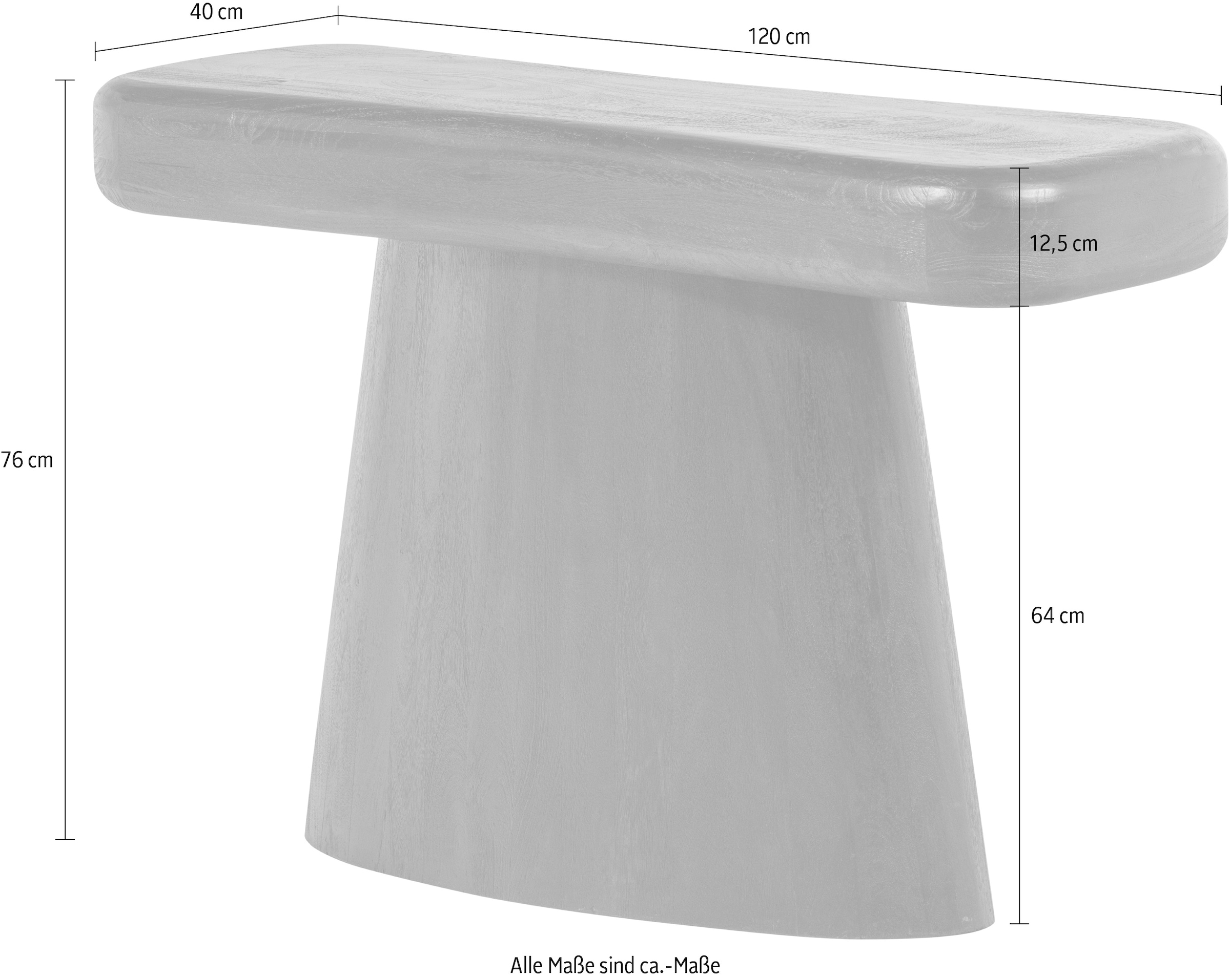 WOOOD Beistelltisch »Amco mit Massivmangoholz und breitem Standfuß B 120 x T 40 x H 76 cm« Tragkraft 22,7 kg, ausschließlich für den Innenbereich
