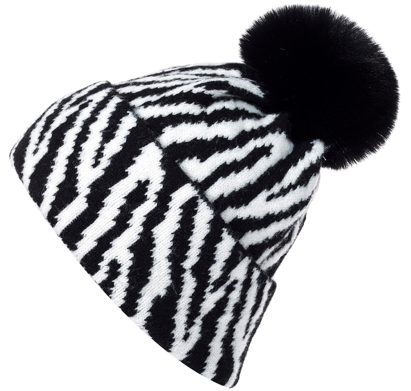 styleBREAKER Bommelmütze "Strick Bommelmütze mit Zebra Muster" 1 Stk.