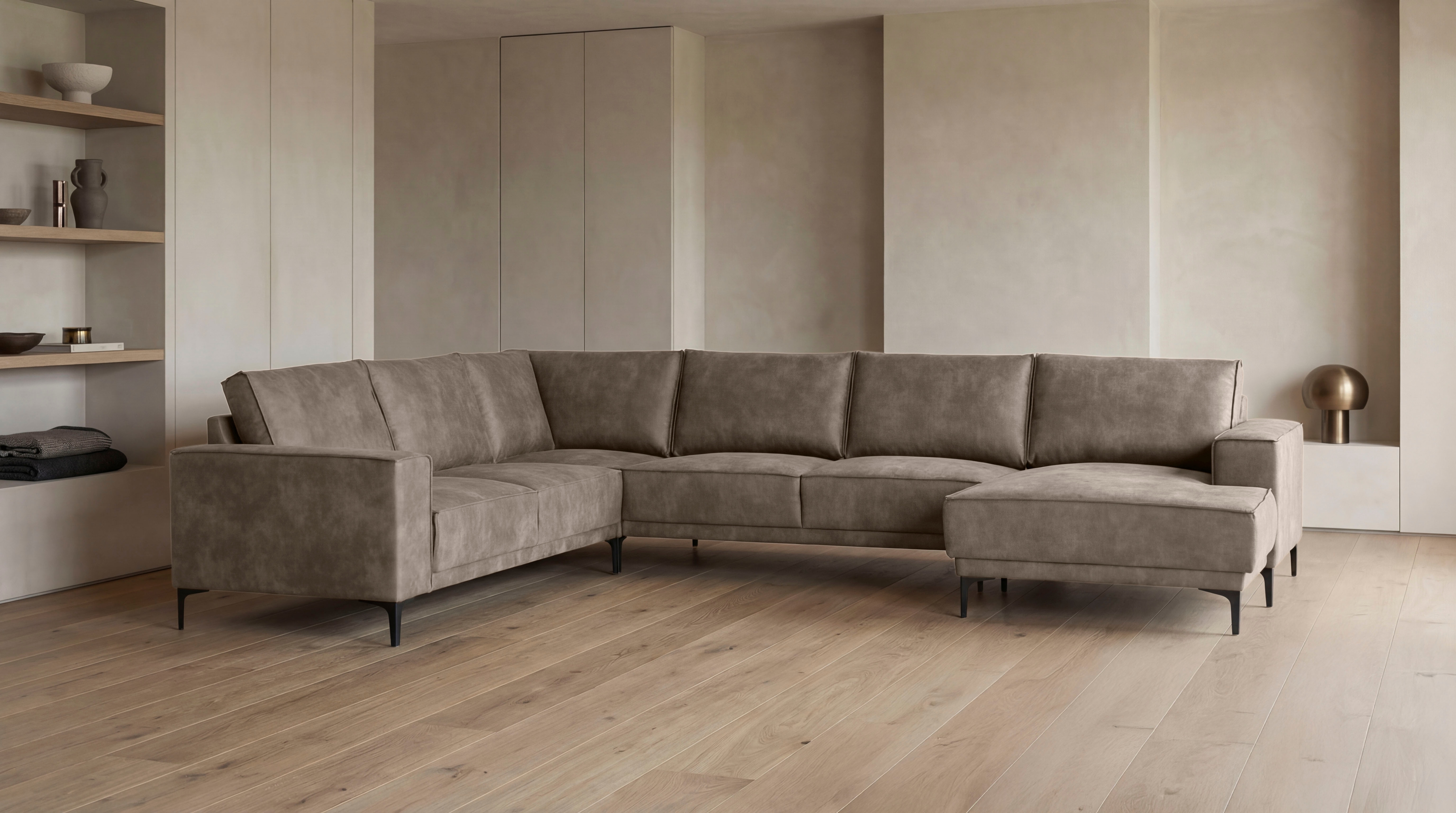 OTTO home Wohnlandschaft "OLAND Luxus-Microfaser U-Form, XXL, B: 342 cm, Skandi-Design" Skandi-Design in Struktur, Flachgewebe, Luxus-Microfaser, Boucle