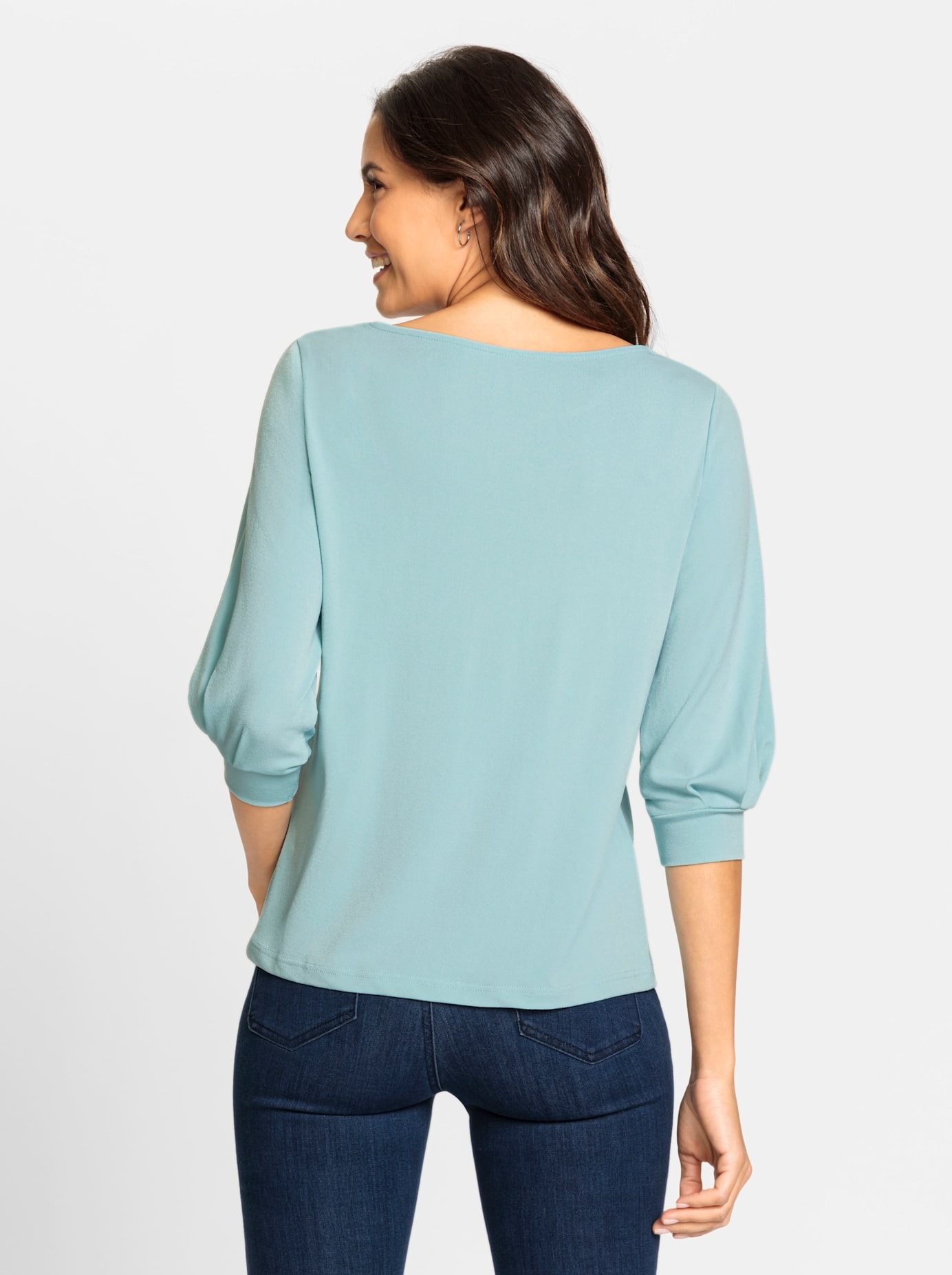 3/4-Arm-Shirt INSPIRATIONEN "Shirt", Damen, Gr. 46, grün (kalkmint), 96% Polyester, 4% Elasthan, unifarben, U-Boot-Ausschnitt, Shirts 3/4-Arm-Shirt 2