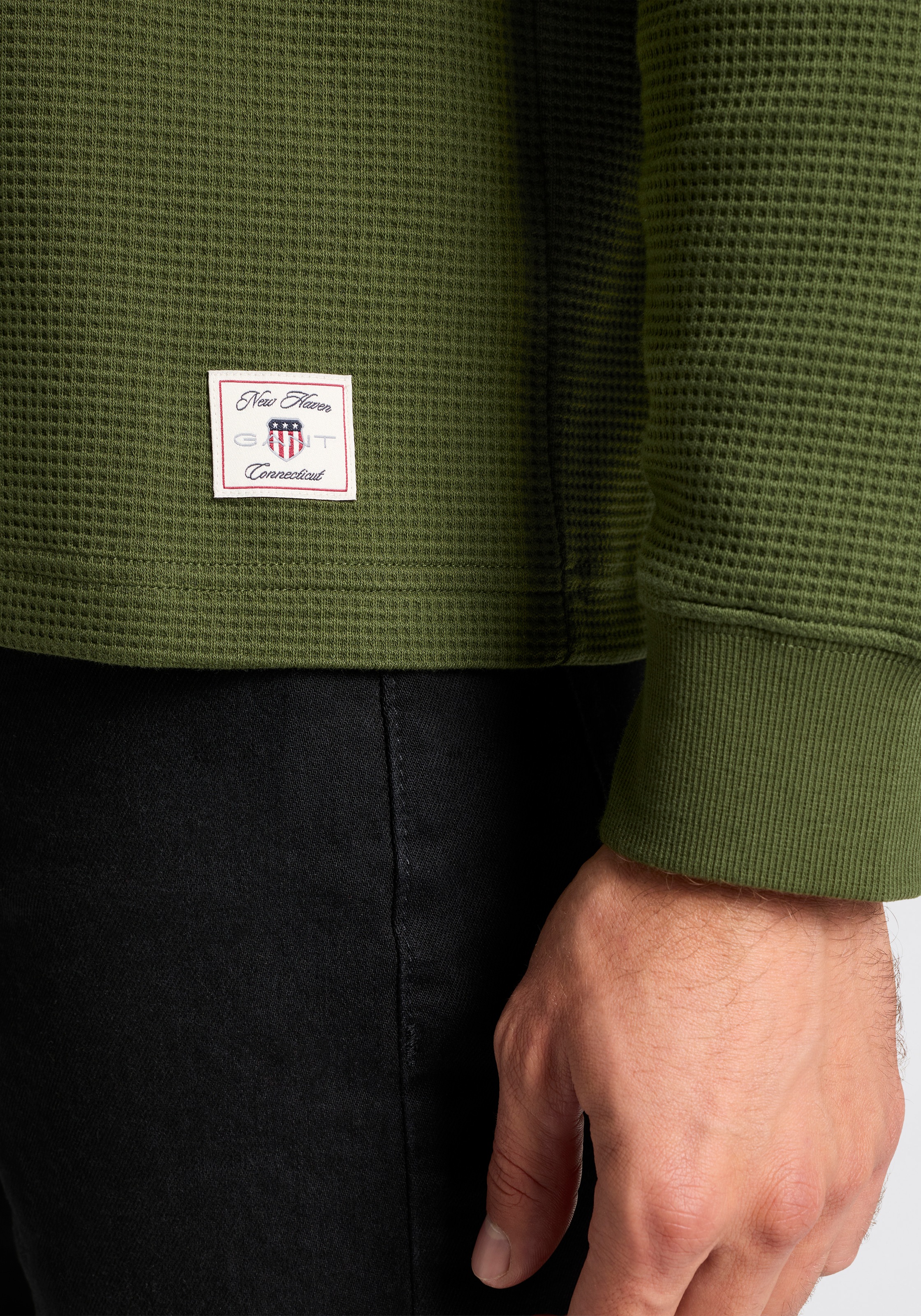 Thumbnail - Gant Henleyshirt "WAFFLE LS HENLEY" Rundhalsausschnitt, Regular fit, Waffelstruktur