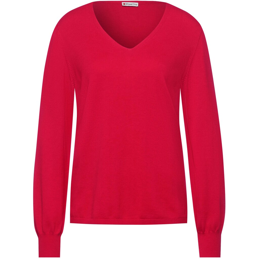 Damenmode Figurtyp-Beratung STREET ONE V-Ausschnitt-Pullover, mit Schlitzen in der Seitennaht lila Damenmode Figurtyp-Beratung STREET ONE V-Ausschnitt-Pullover, mit Schlitzen in der Seitennaht lila