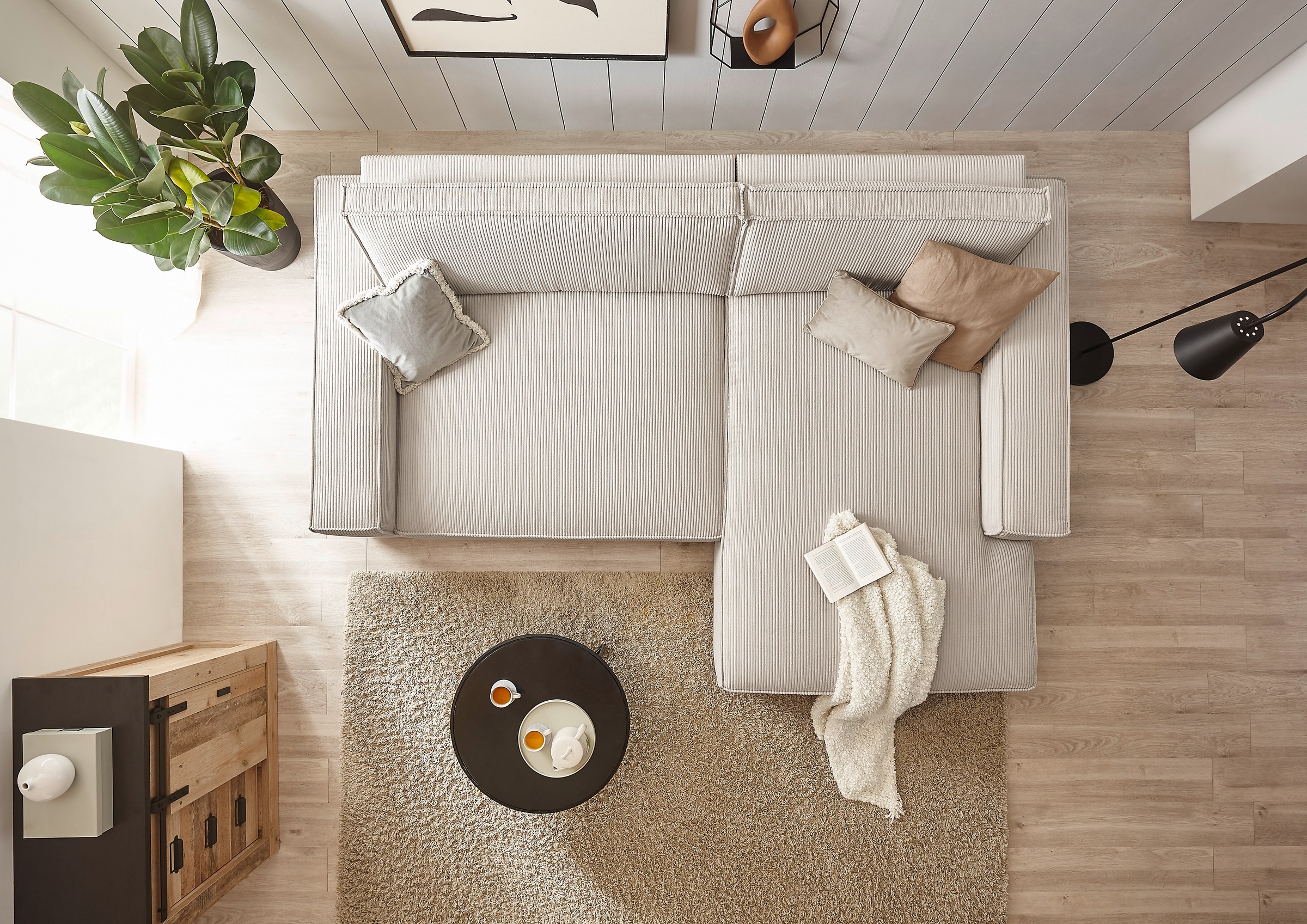 Home affaire Ecksofa »NEU: SHERWOODL XXL 284, Big-Sofa L-Form, tiefe Sitzfläche 95 cm, Cord,«, Leinenoptik, Recamiere rechts/links, auch als Schlafsofa stellbar