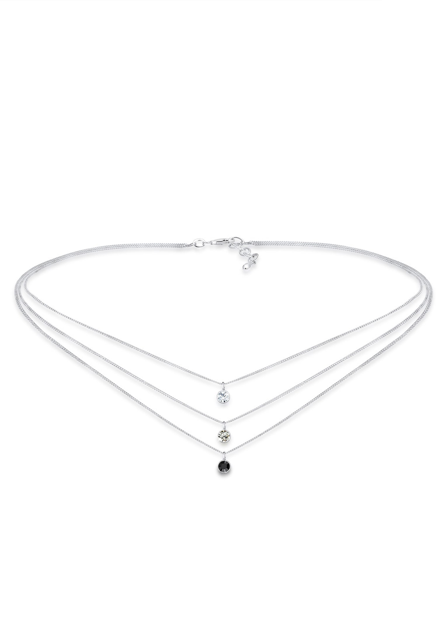 "Choker ELLI ""Halskette Choker 3-reihig Kristalle 925 Sterling Silber"" Gr. 36, silber, Halsketten, Damen, mit Steinen, Silber 925 (Sterlingsilber)"