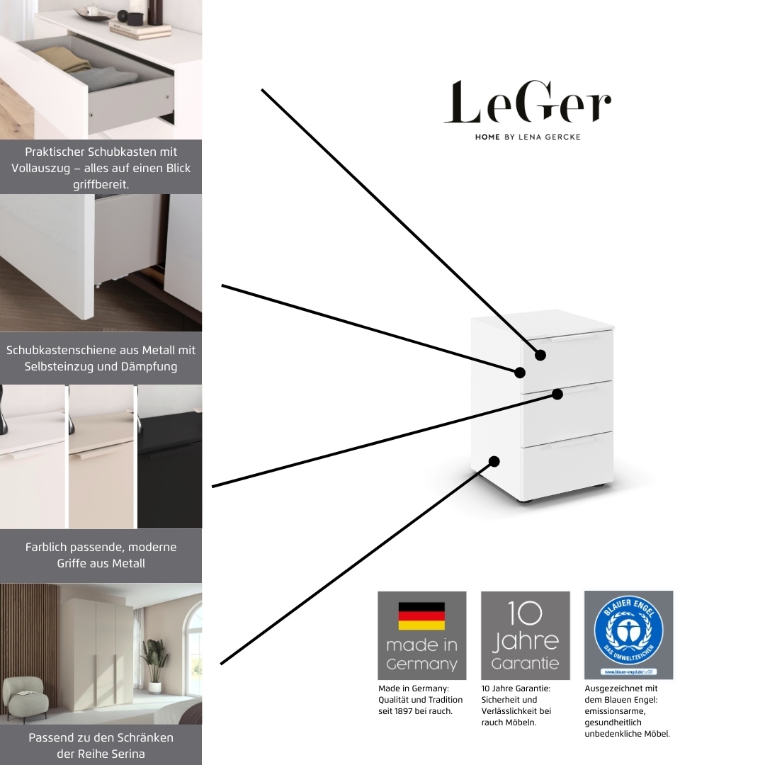 LeGer Home by Lena Gercke Nachtkommode »Serina«, mit 3 Schubkästen sowie hochwertigen Metallgriffen MADE IN GERMANY