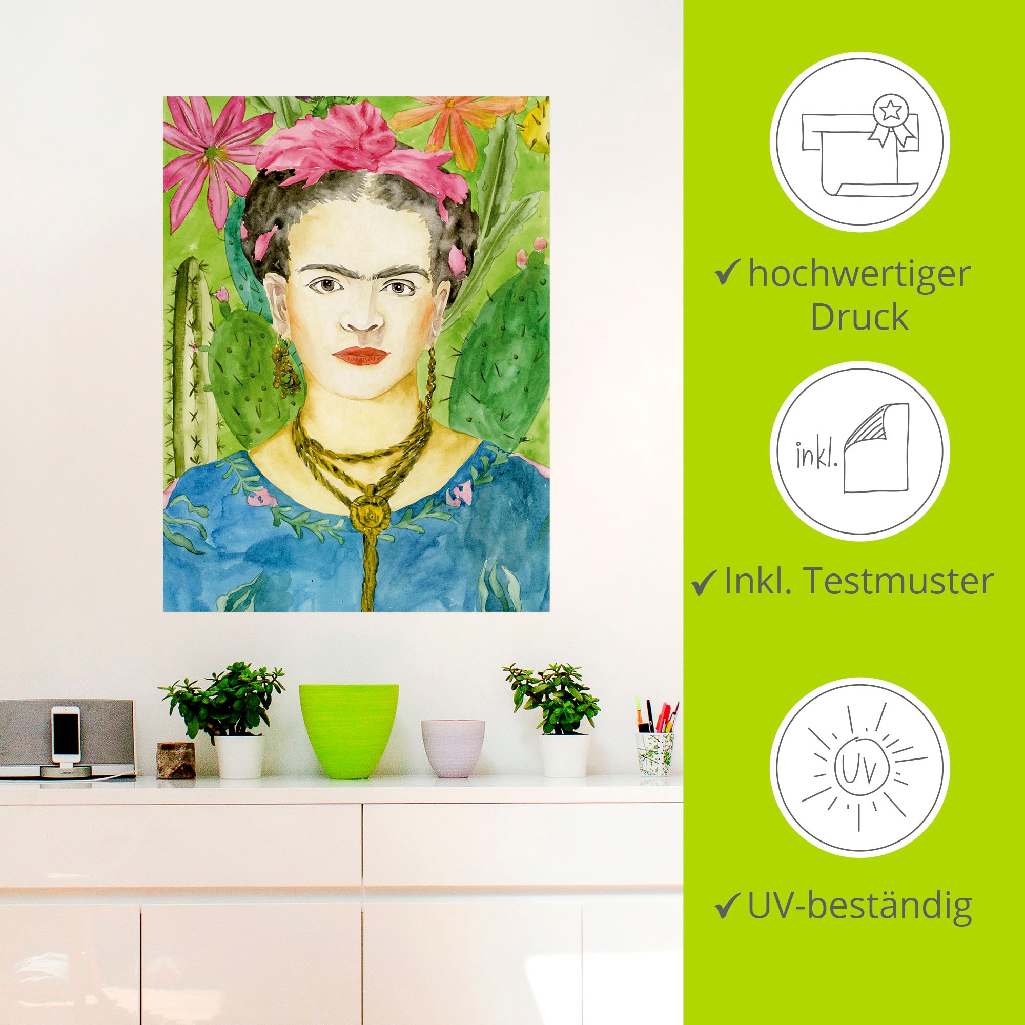 Artland Wandbild »Frida Kahlo II«, Bilder von Frauen, (1 St.), als Alubild, Outdoorbild, Leinwandbild, Poster, Wandaufkleber