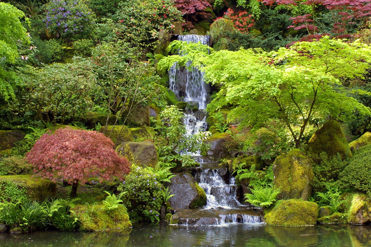 Papermoon Fototapete »Kleiner Wasserfall in Garten«