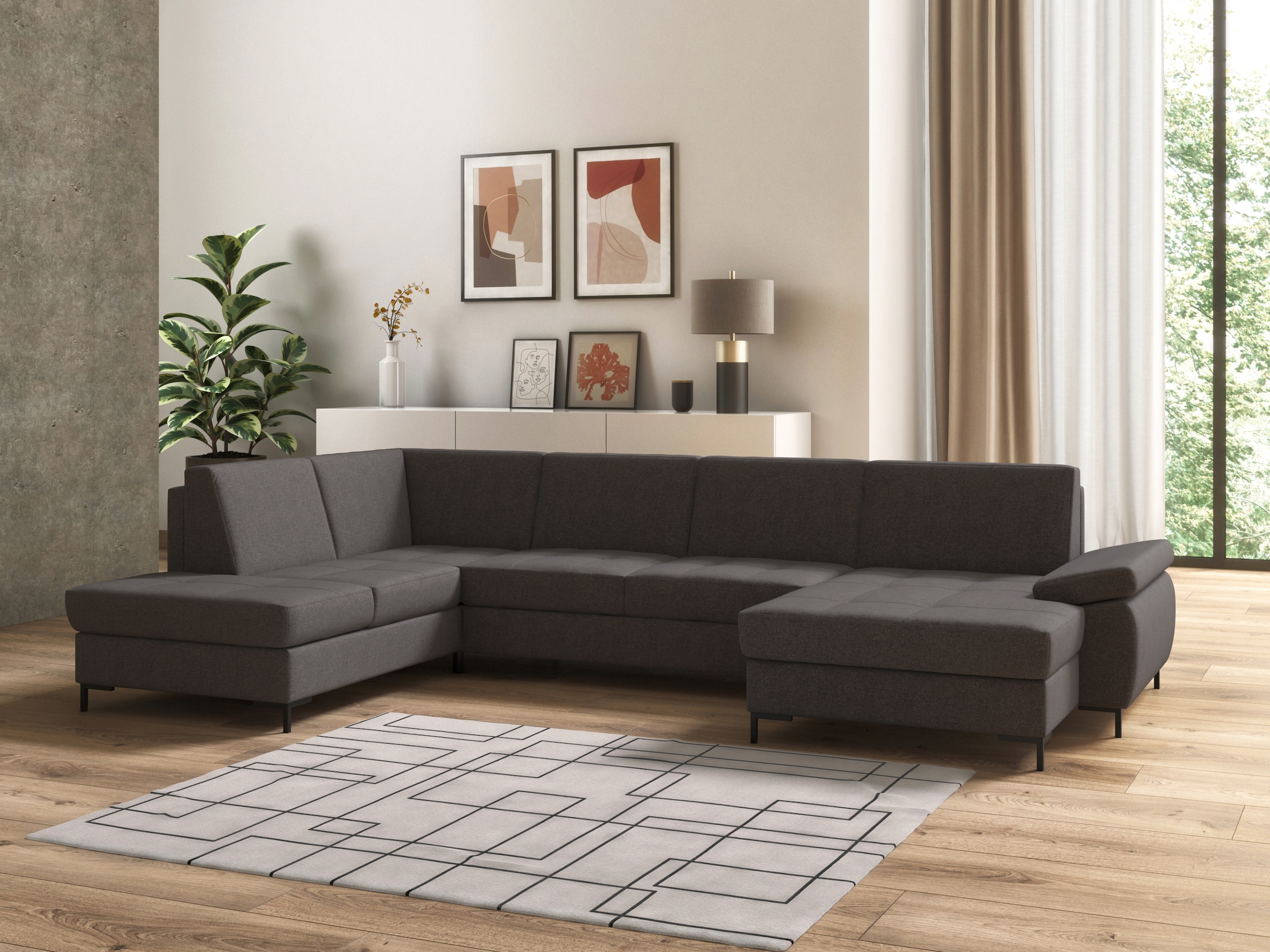 DOMO collection Wohnlandschaft "Capelo, komfortabel, klare Linien zeichnen dieses Design aus, U-Form" mit Armteilverstellung, wahlweise mit Bettfunktion, Federkern