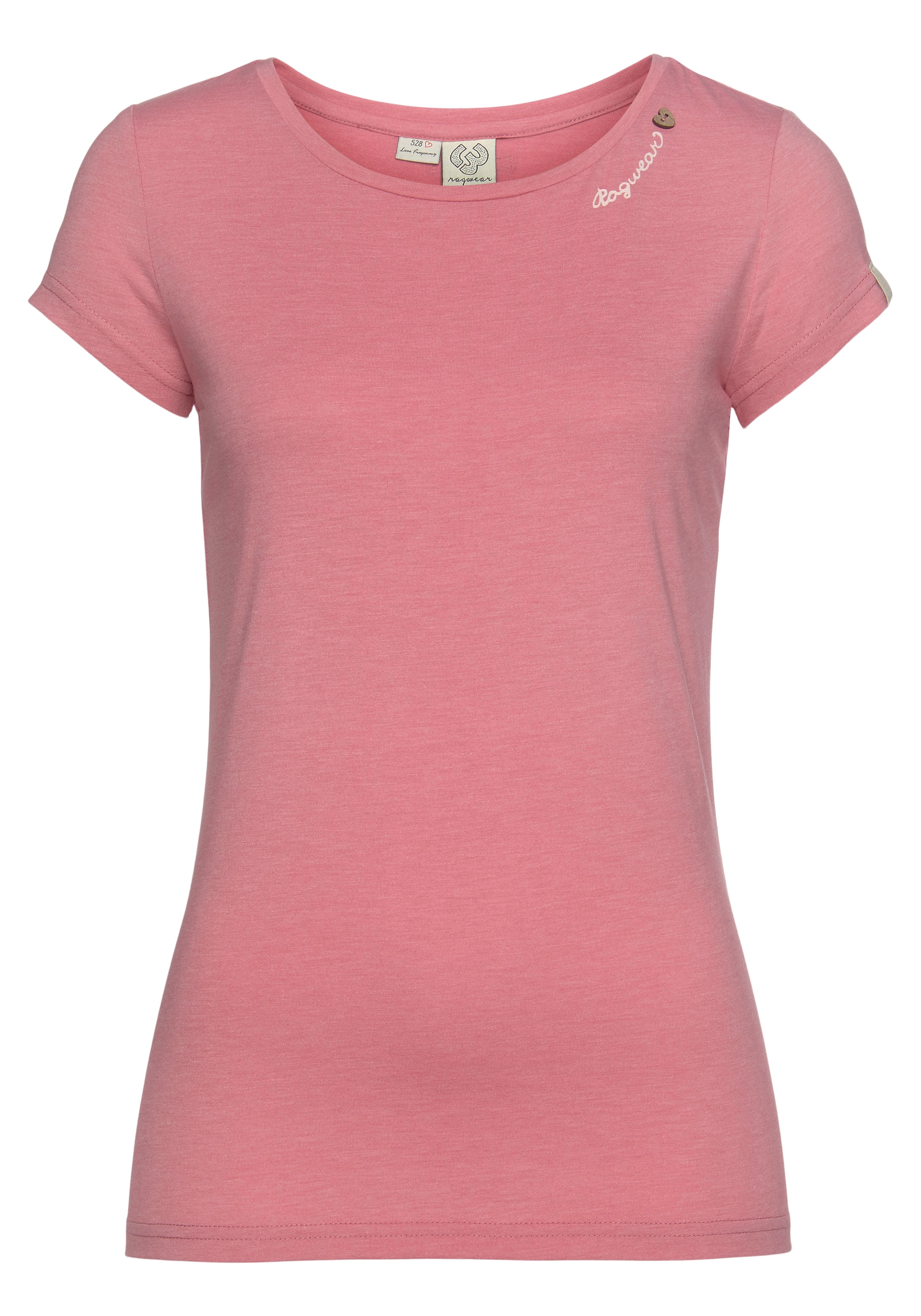 Ragwear T-Shirt »MINT O«, und natürlicher Logoschriftzug mit Zierknopf-Applikation BAUR in | bestellen Holzoptik