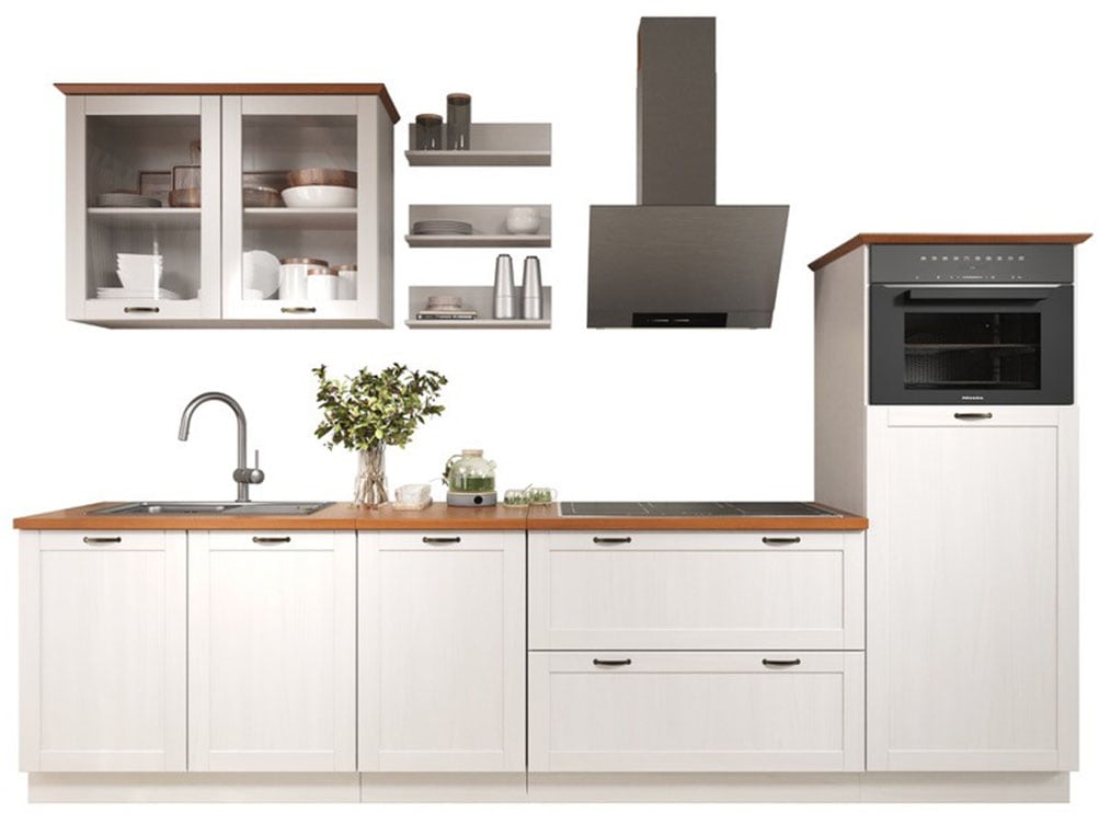 Home affaire Küchenzeile "Teramo" Set, Kombinierbar mit anderen Möbelstücken der Serie Teramo, Breite 315 cm, Kiefer massiv, mit Arbeitsplatte